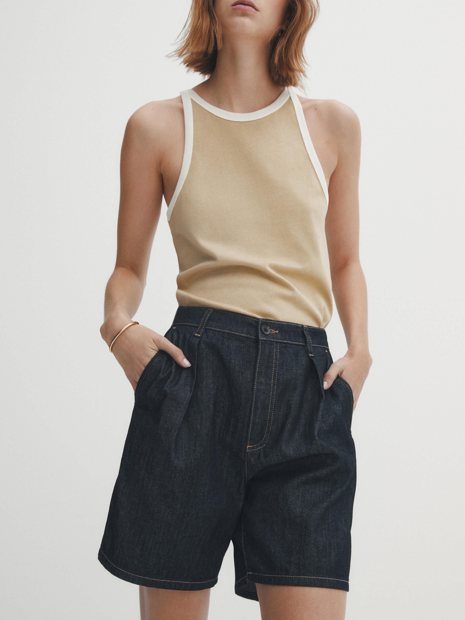 Top algodón manga sisa combinado - CAMEL