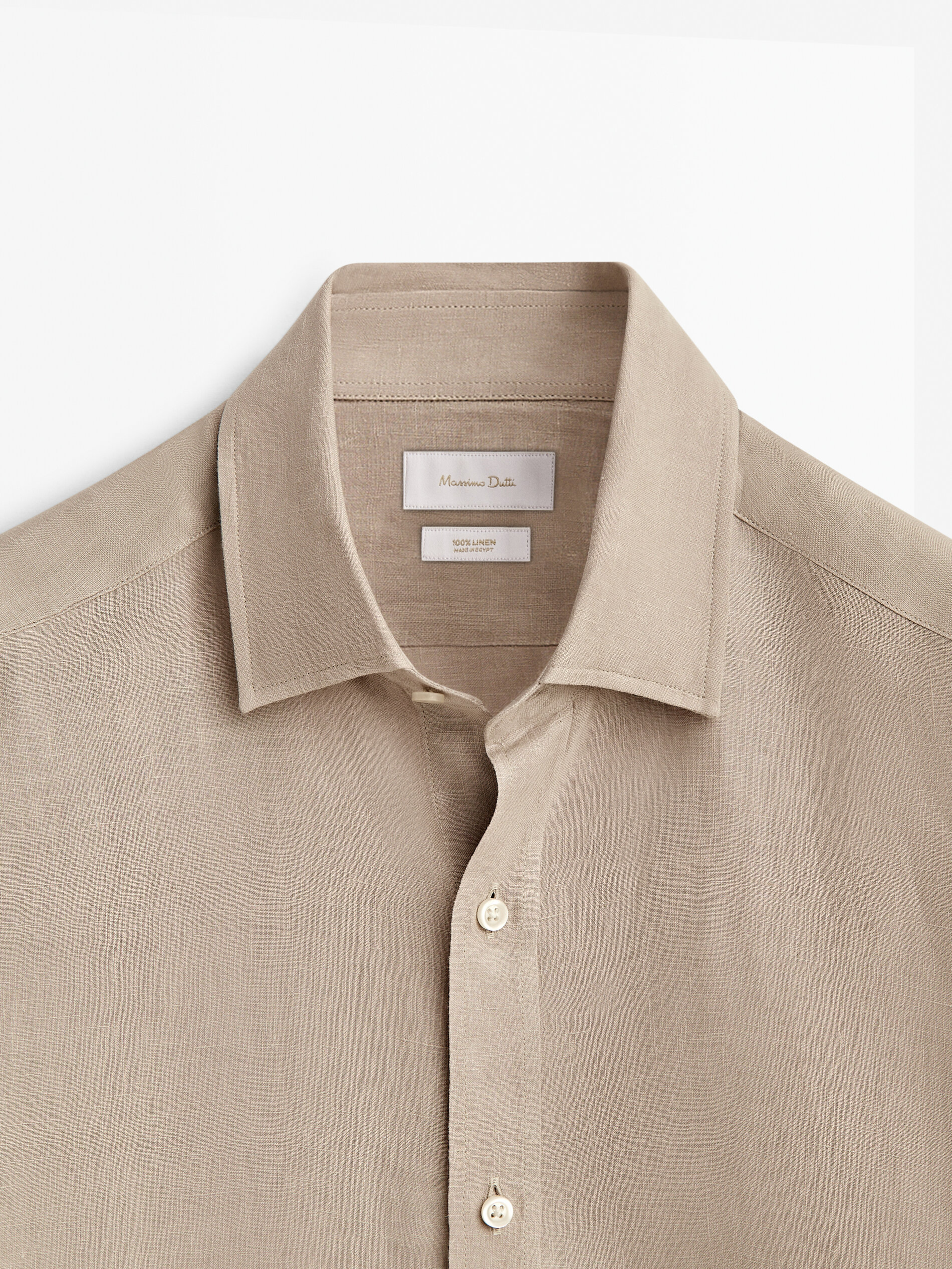 Camisa lino manga corta regular fit - TOSTADO