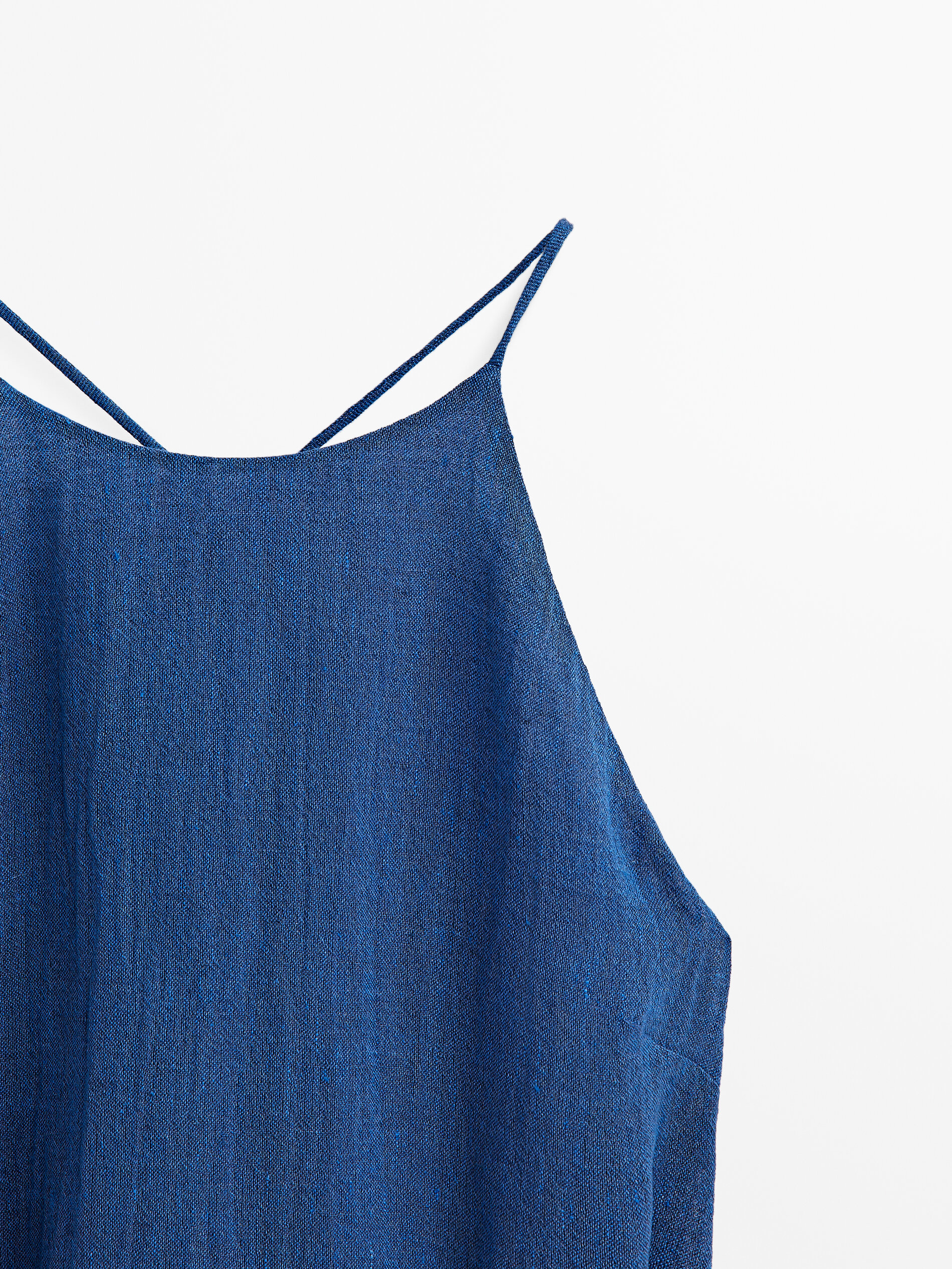 Vestido halter mezcla lino gofrado - AZUL