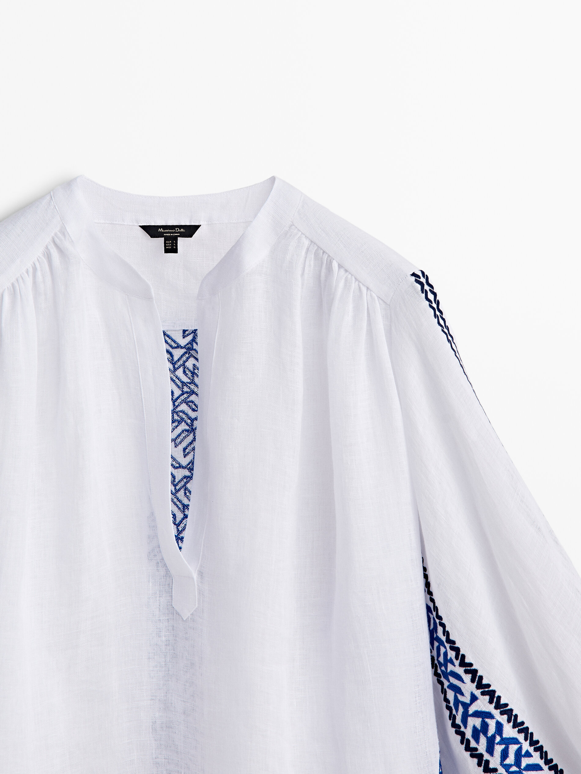 Camisa lino bordados - BLANCO