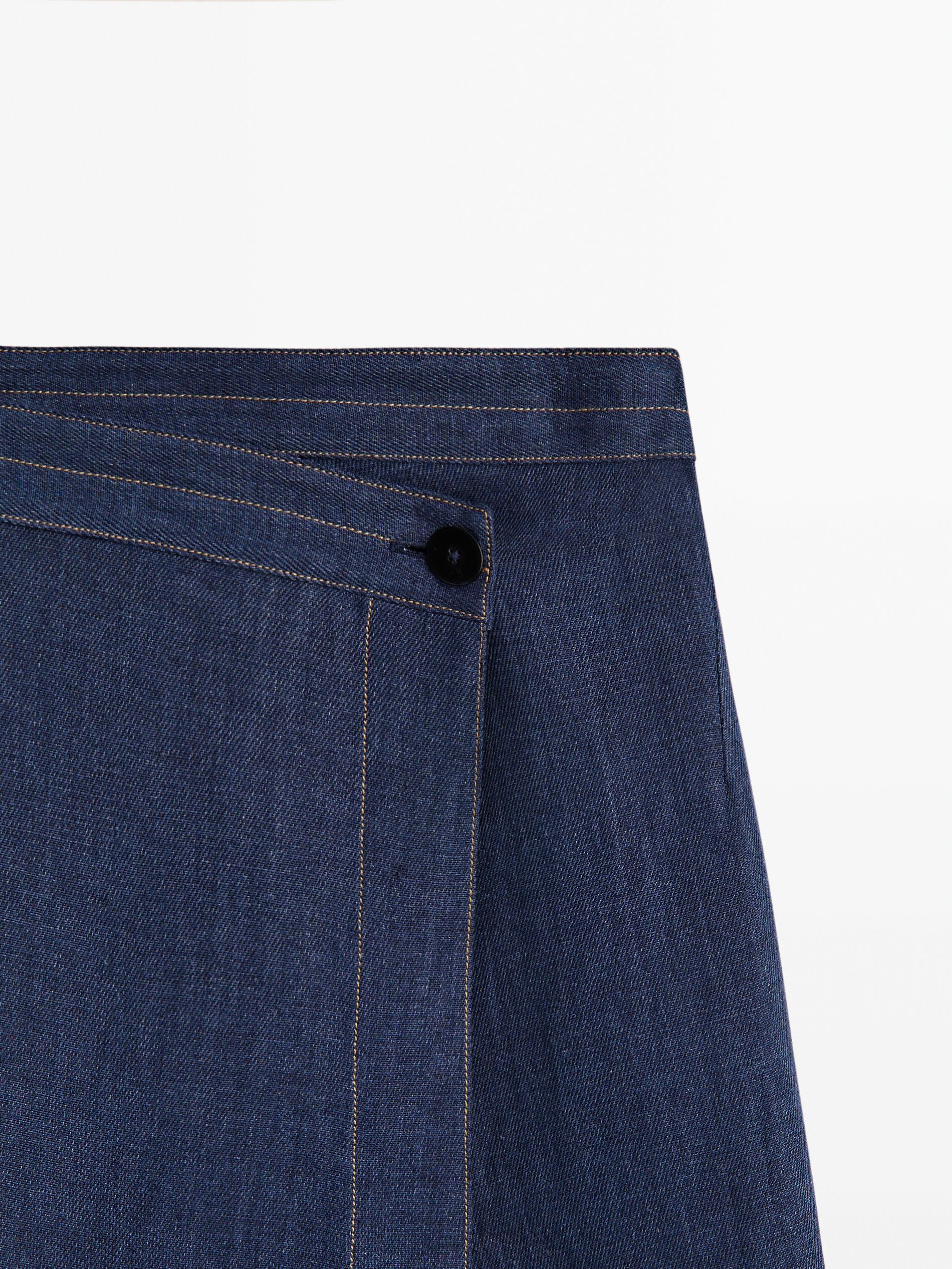 Falda cruzada lino pespuntes - AZUL MEDIO