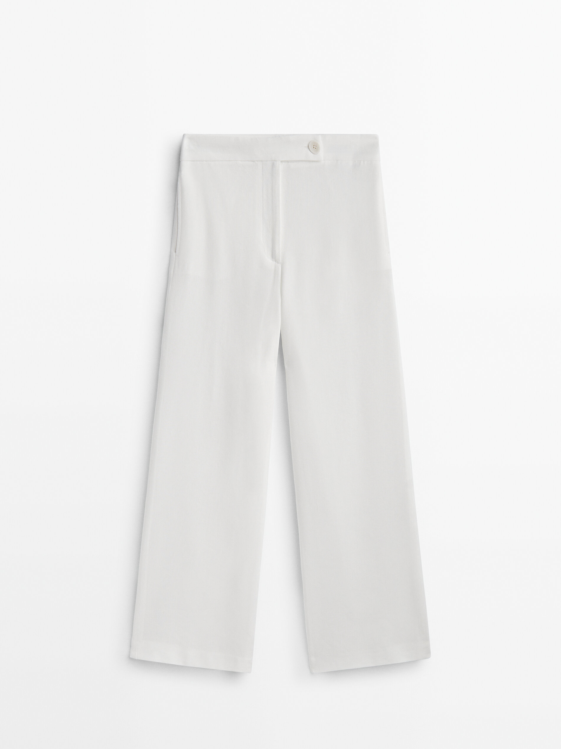 Pantalón ancho con lino pinzas - BLANCO