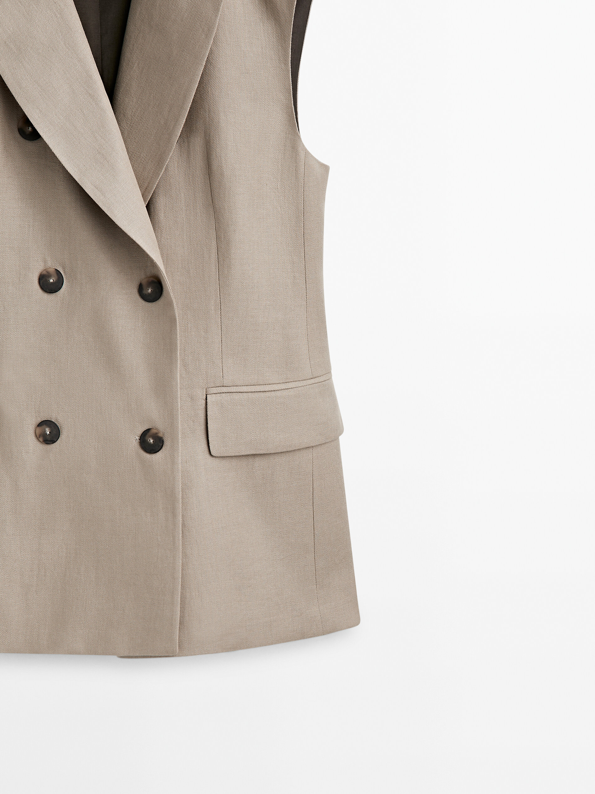 Chaleco largo cruzado 100% lino - VISÓN