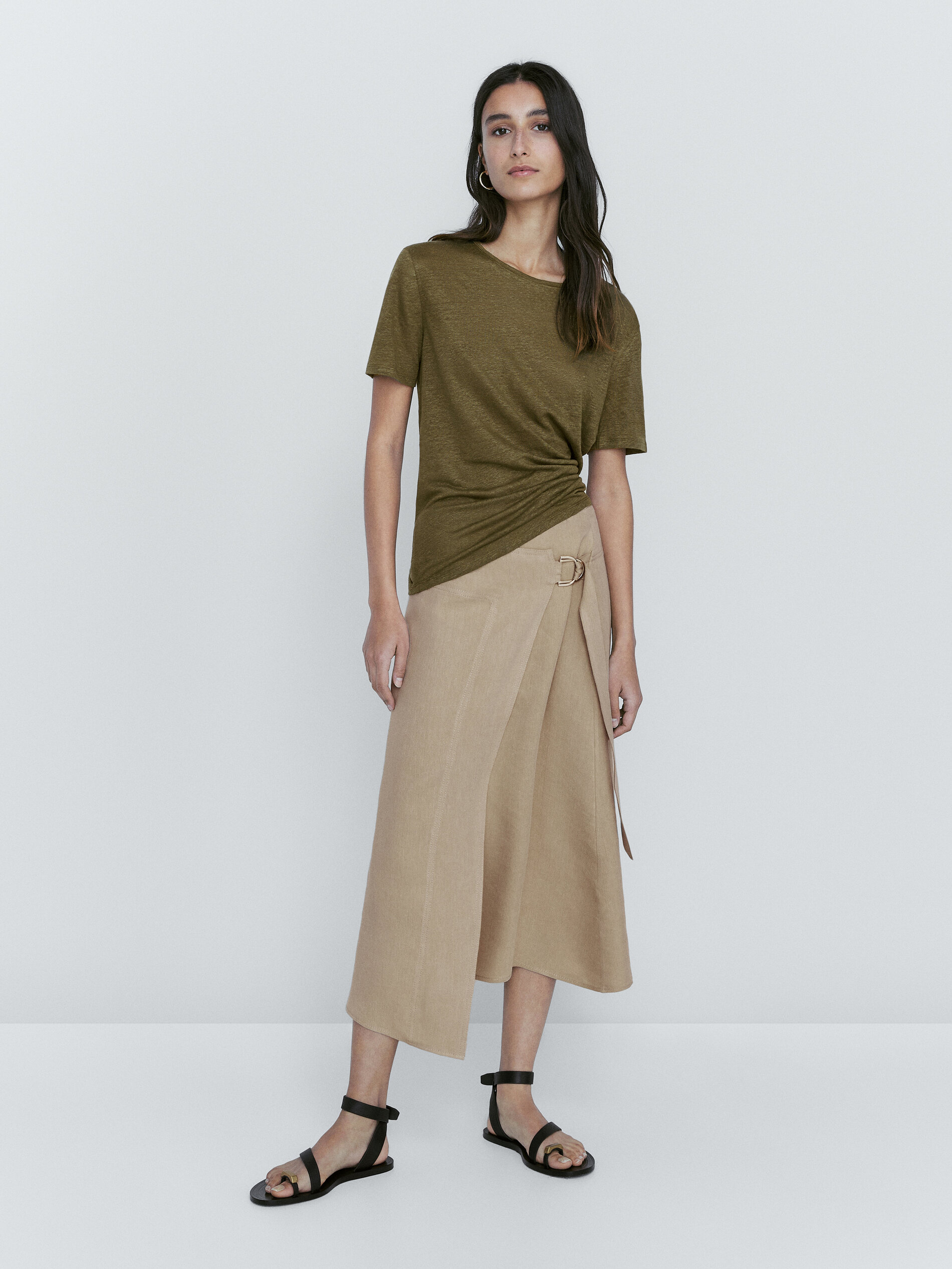 Camiseta manga corta 100% lino - KAKI