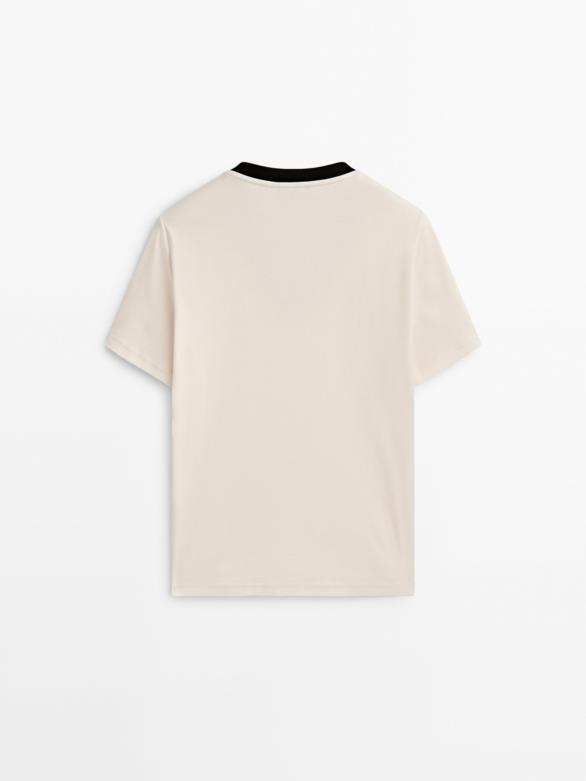 Camiseta cuello pico contraste algodón - CRUDO