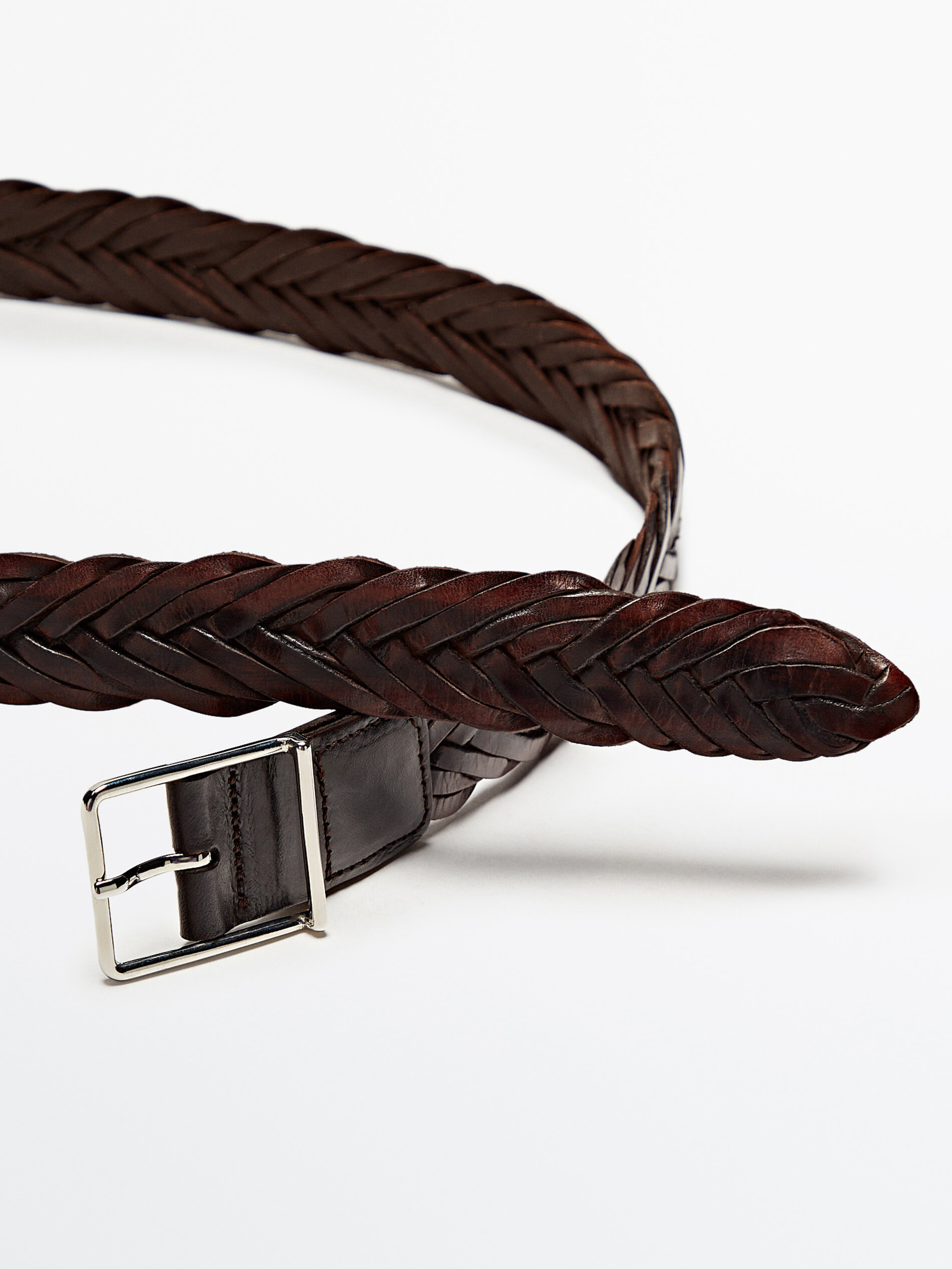 Cinturón trenzado piel - MARRÓN