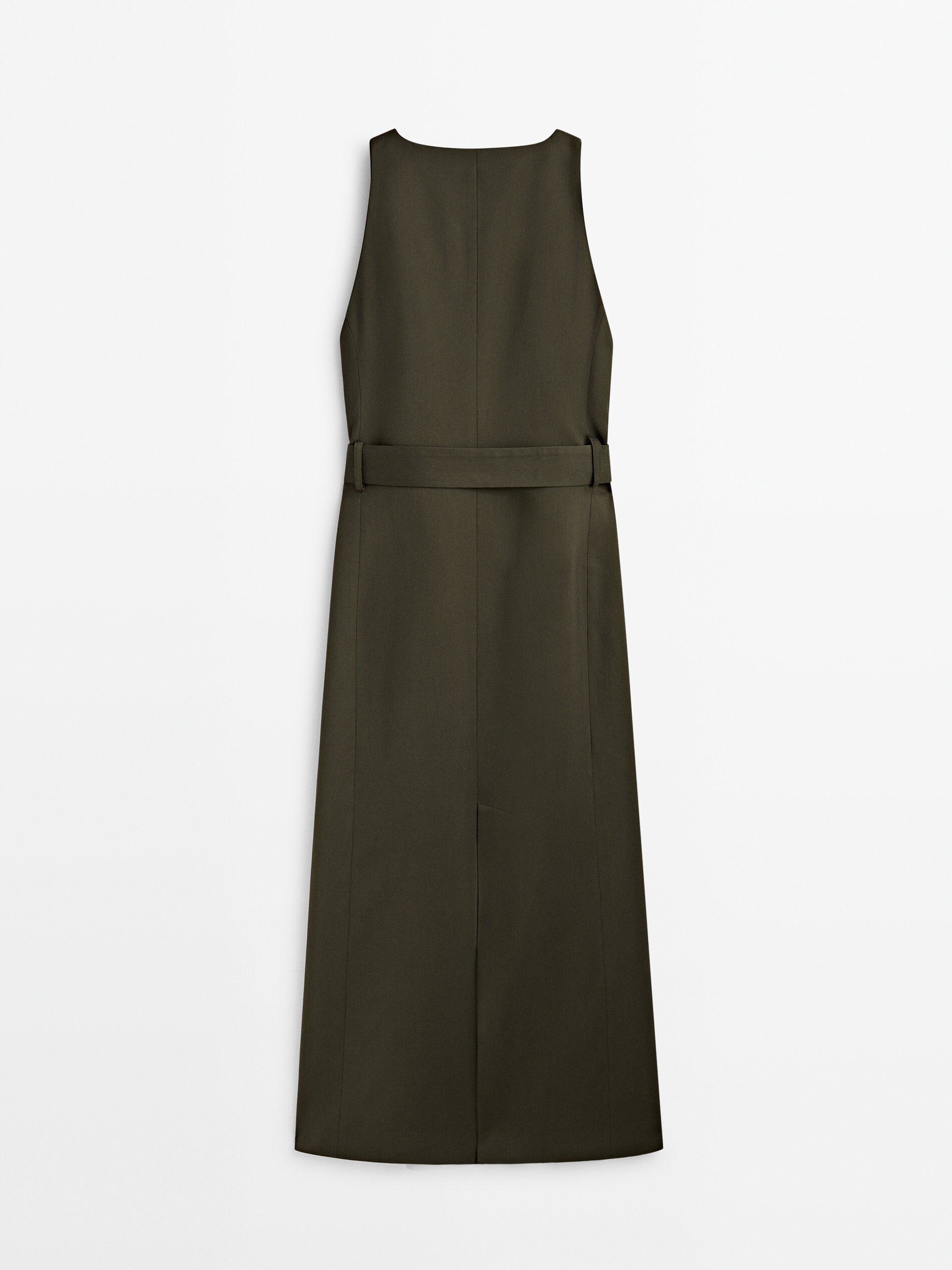 Vestido midi sastre cinturón - KAKI