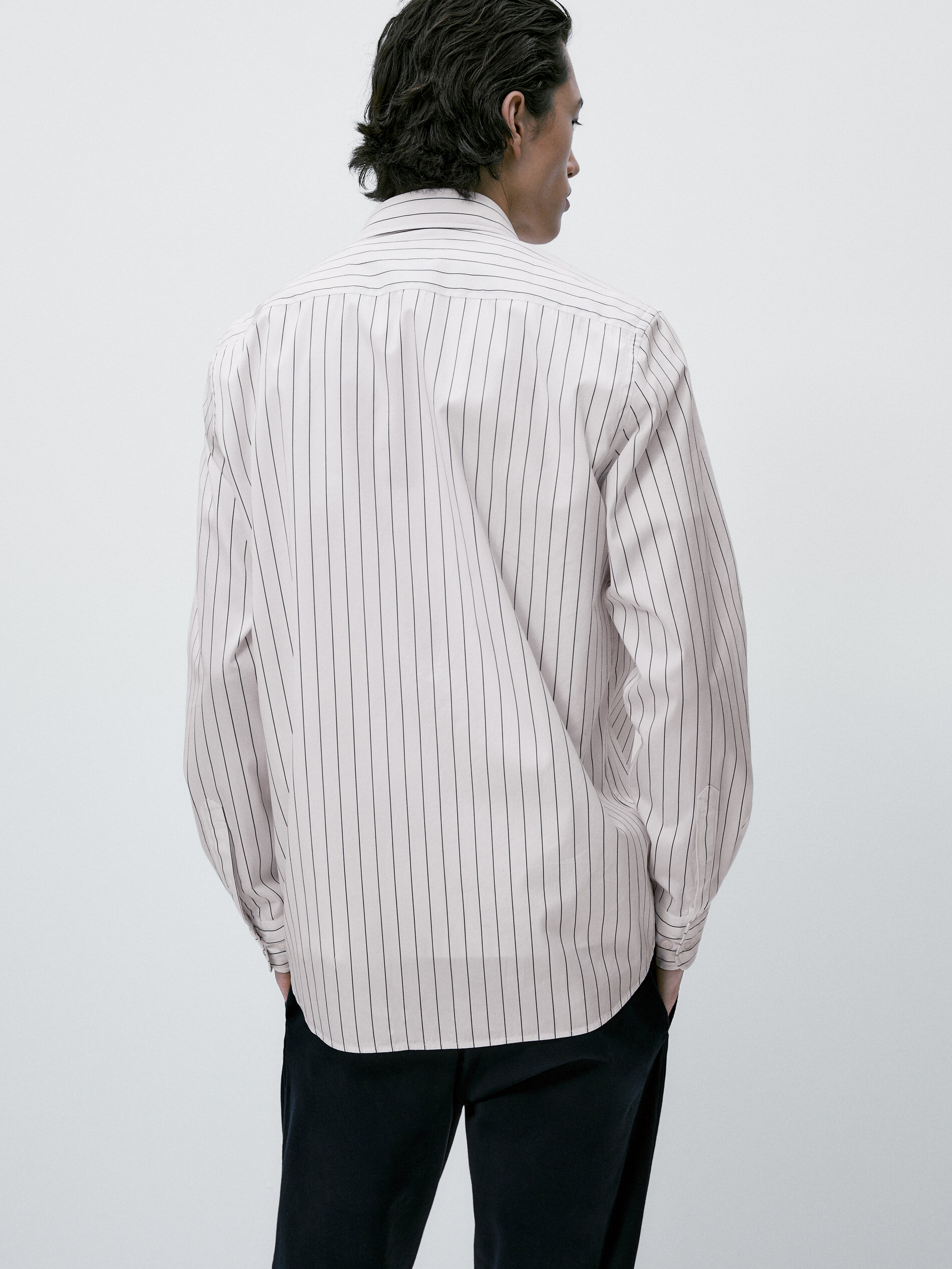 Camisa popelín algodón rayas regular fit - AZUL MARINO