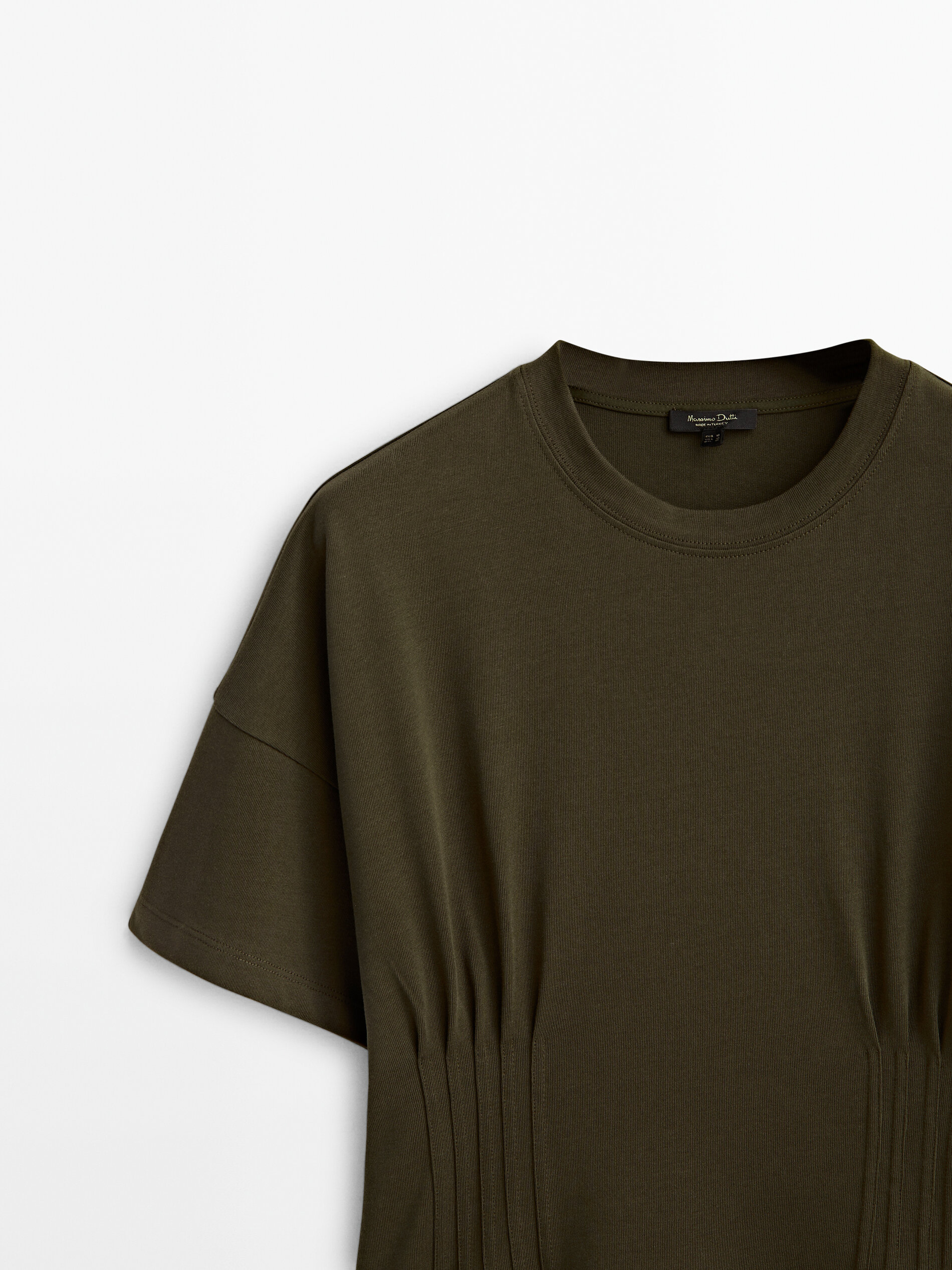 Camiseta algodón frunce cintura - KAKI MEDIO