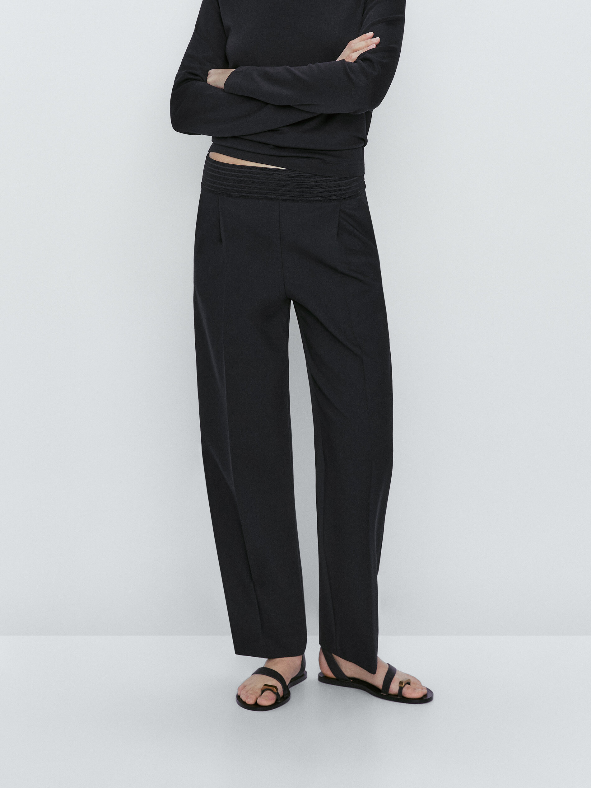 Pantalón cintura elástica corte recto - NEGRO