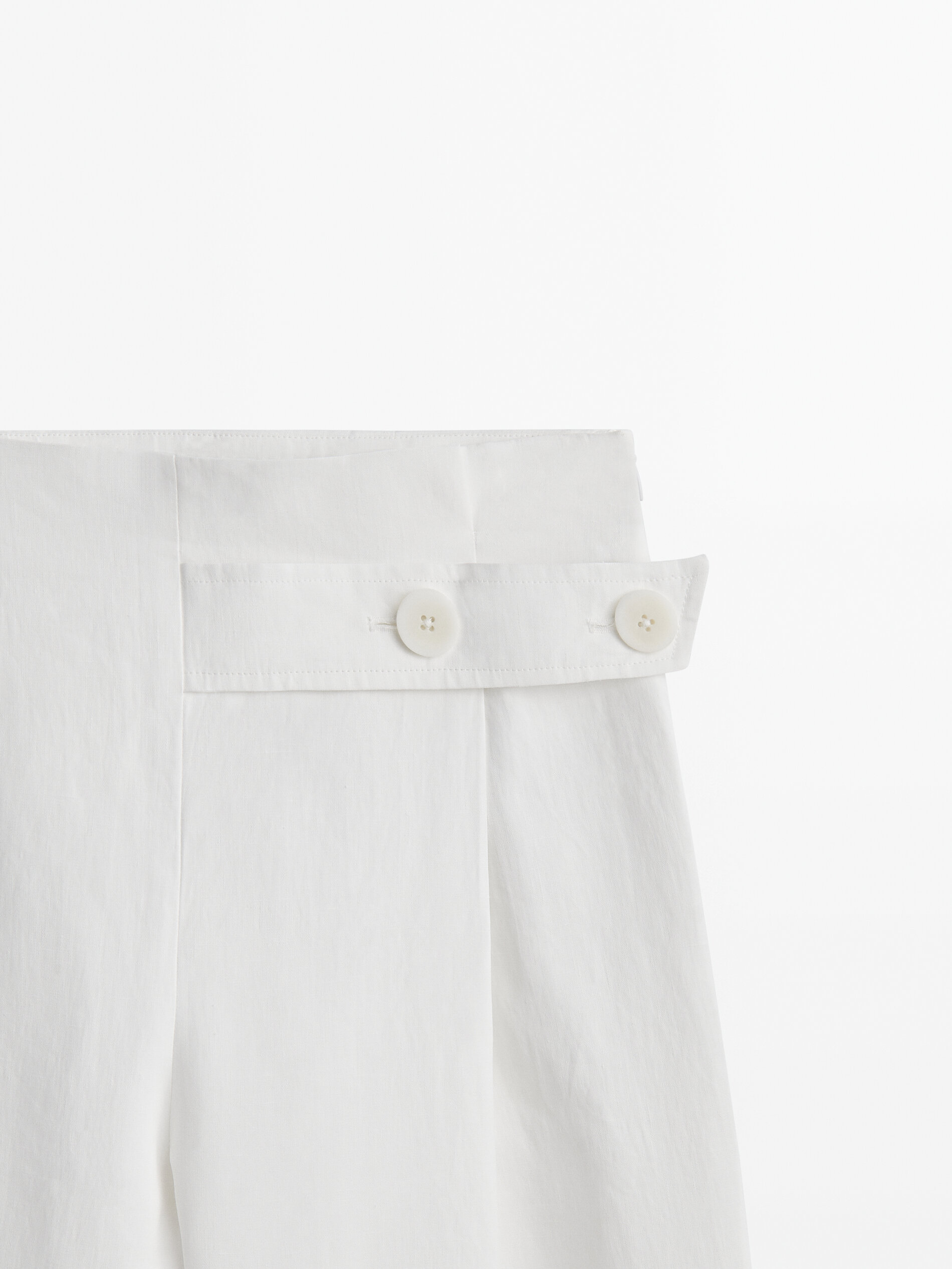 Pantalón ancho lino encerado tira abotonada - BLANCO