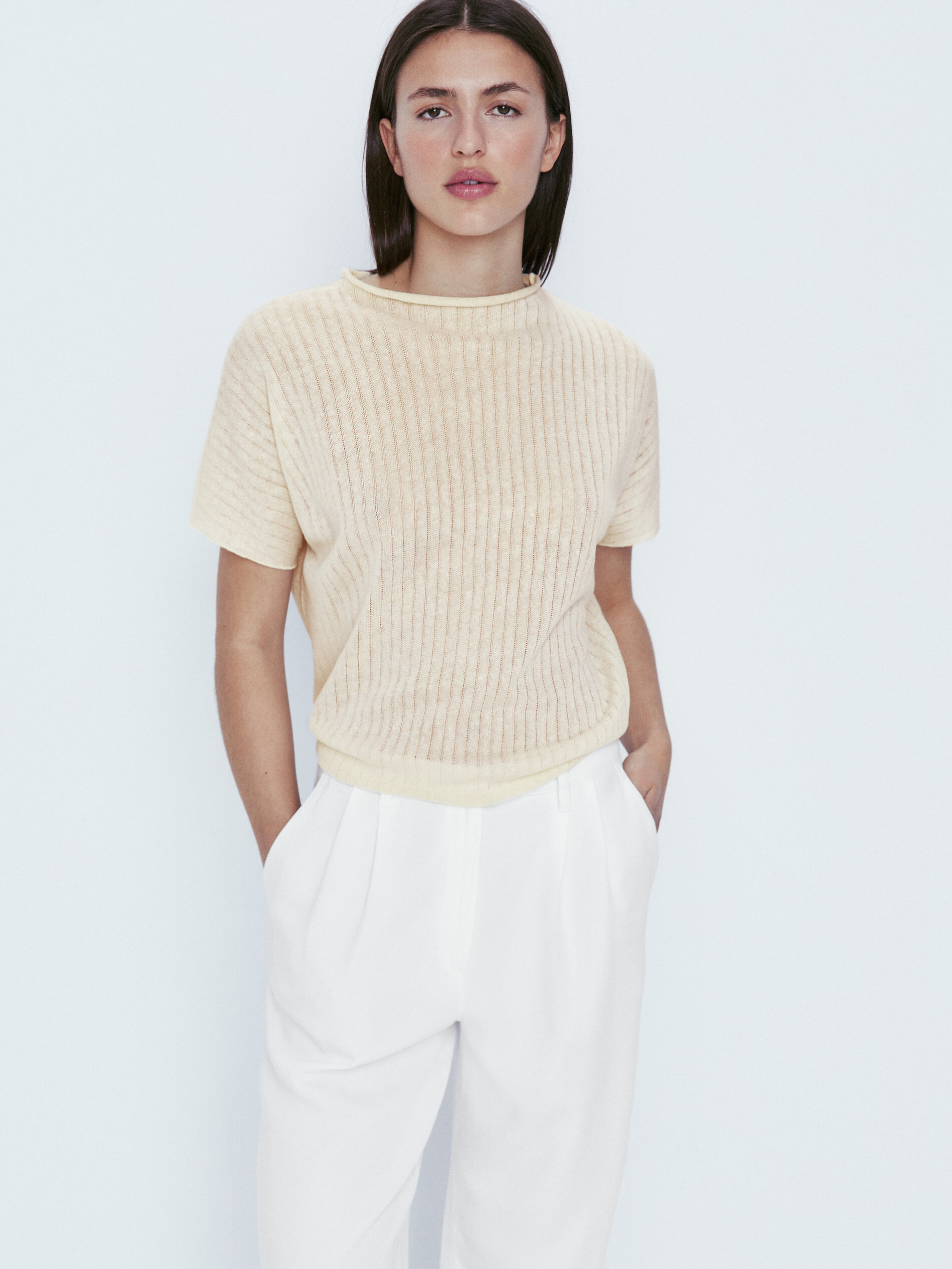 Top estructura con algodón y lino - CRUDO