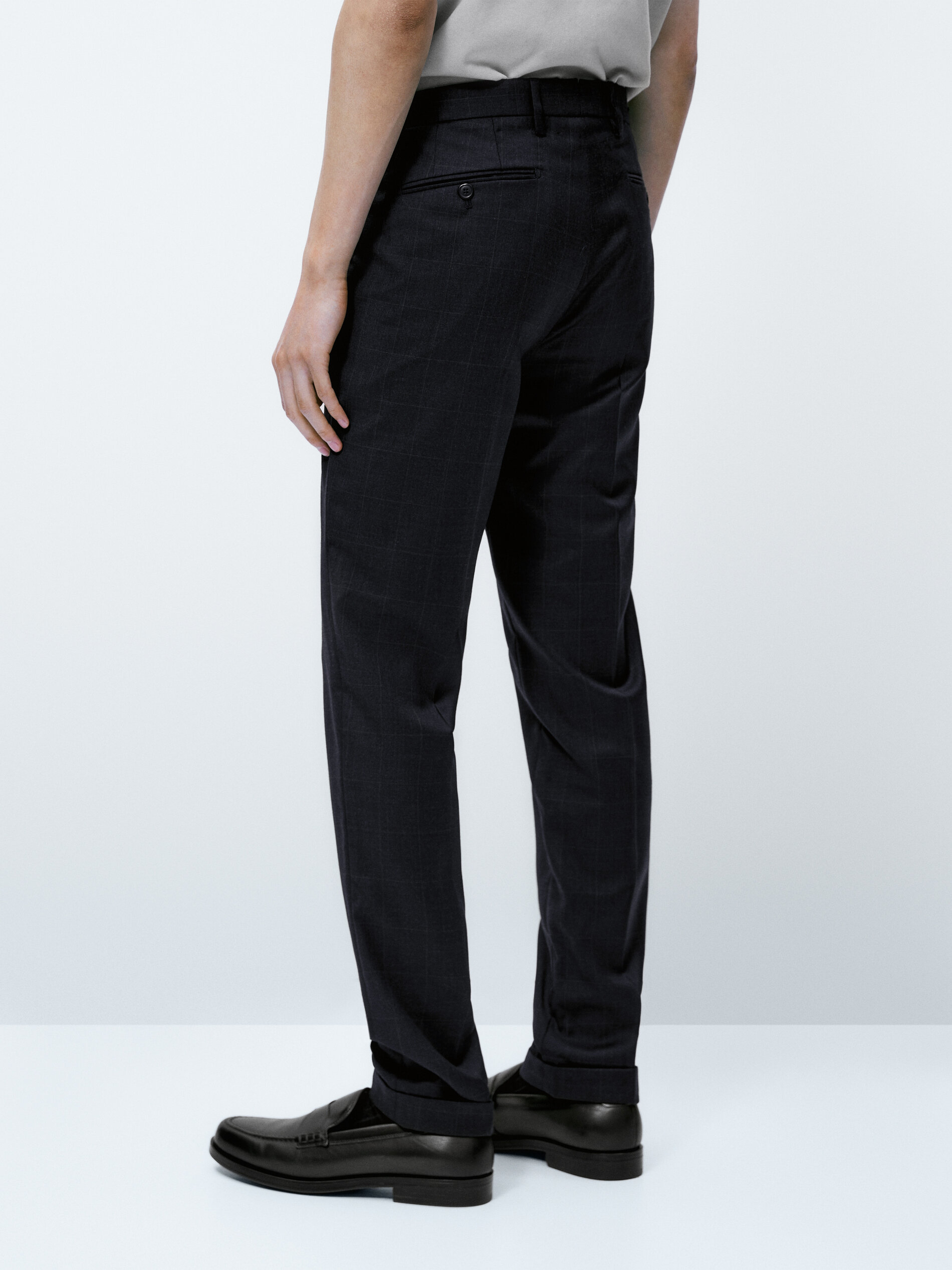 Pantalón traje cuadros azul marino lana - AZUL MARINO