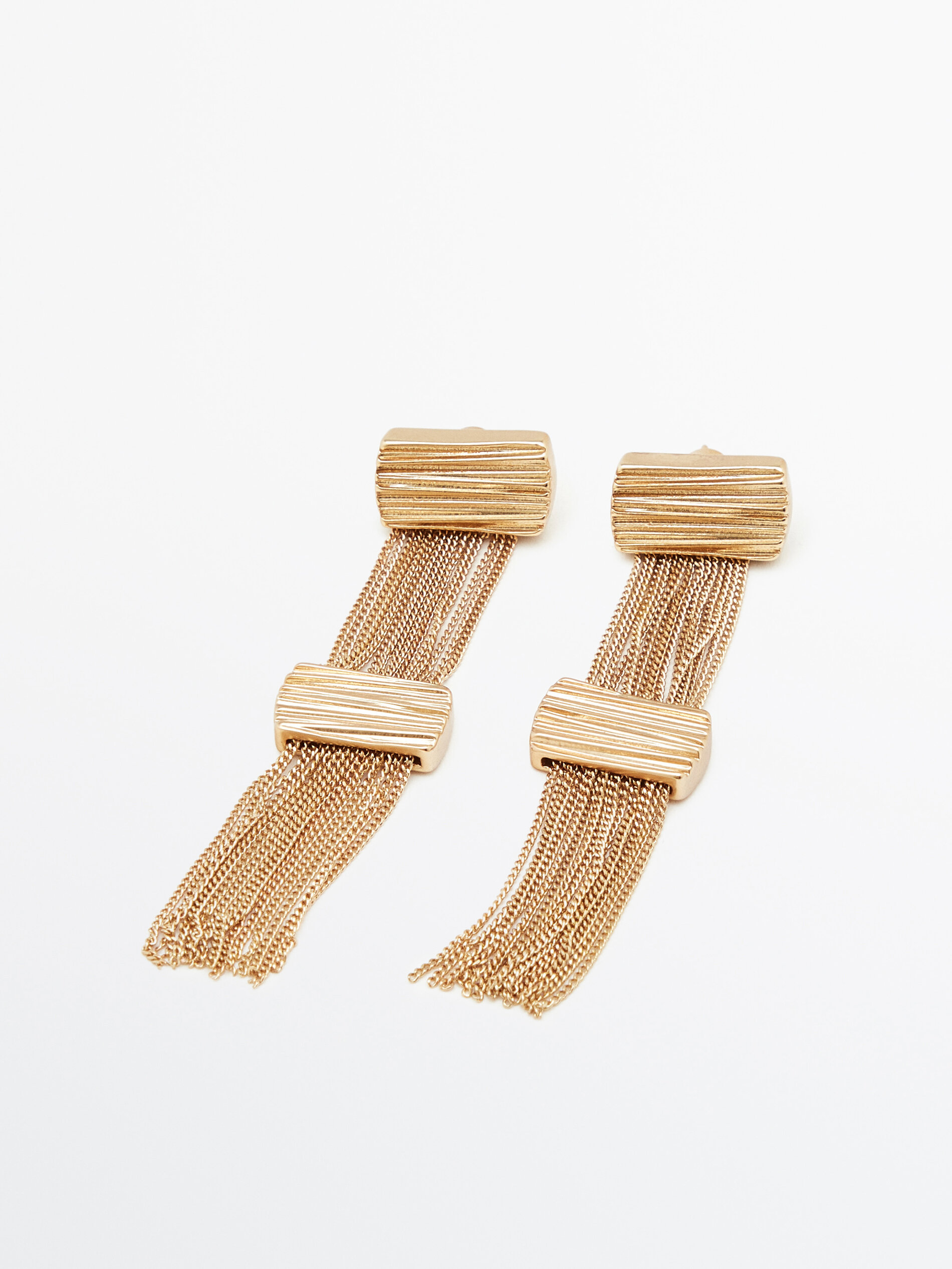 Pendientes largos cadenas textura baño oro - DORADO