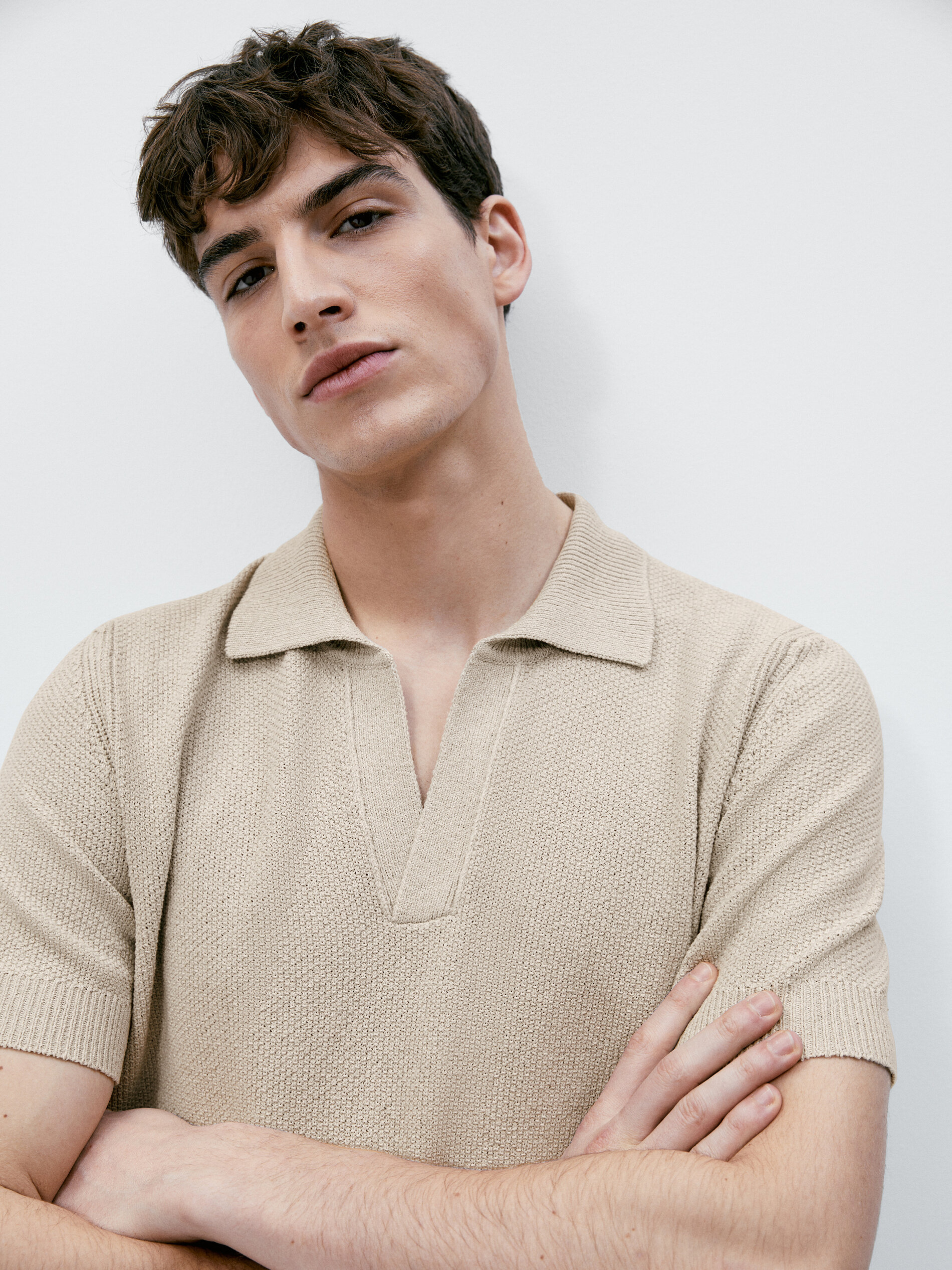 Jersey polo estructura manga corta - Beige