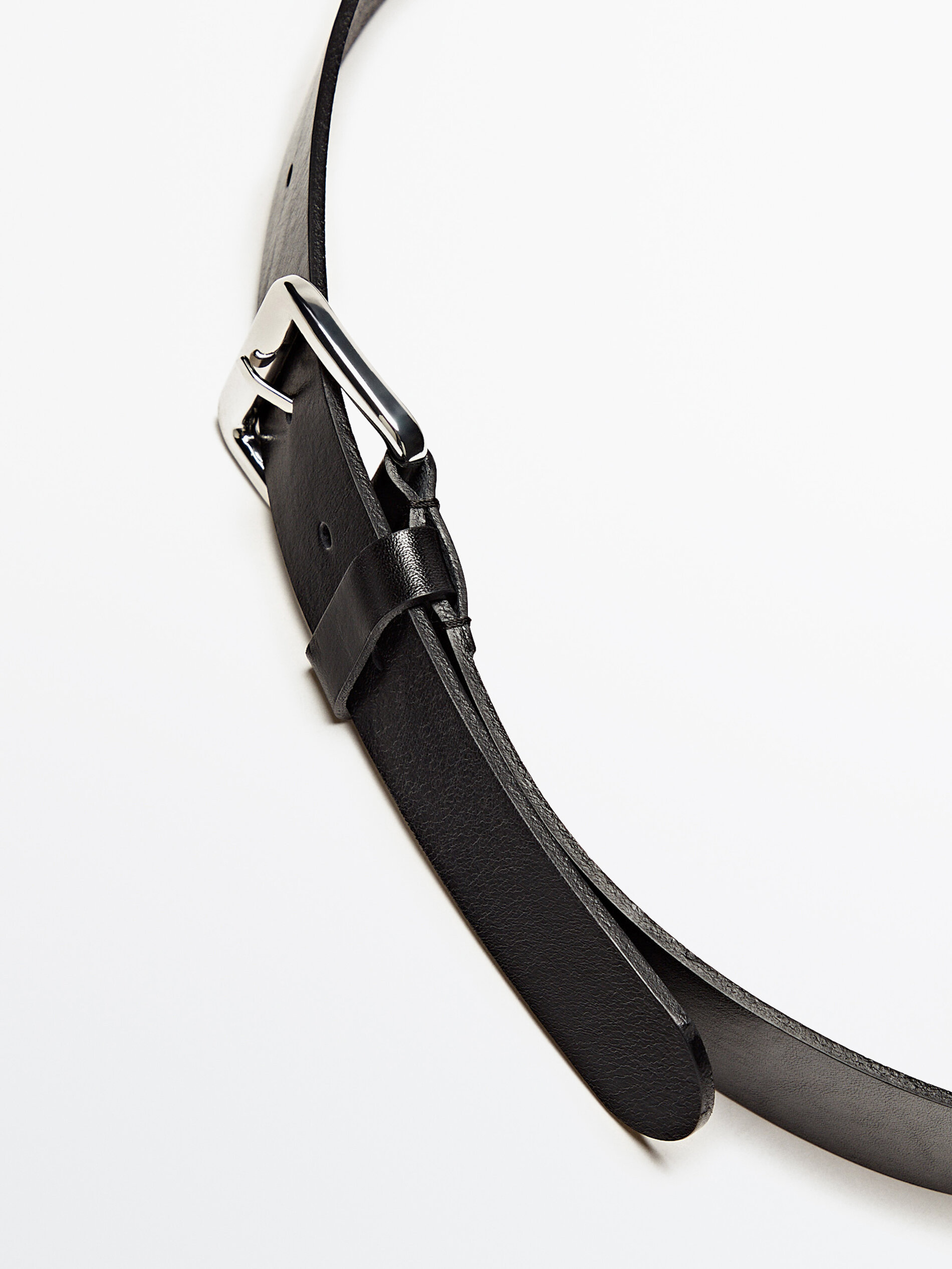 Cinturón piel ancho hebilla rectangular - NEGRO