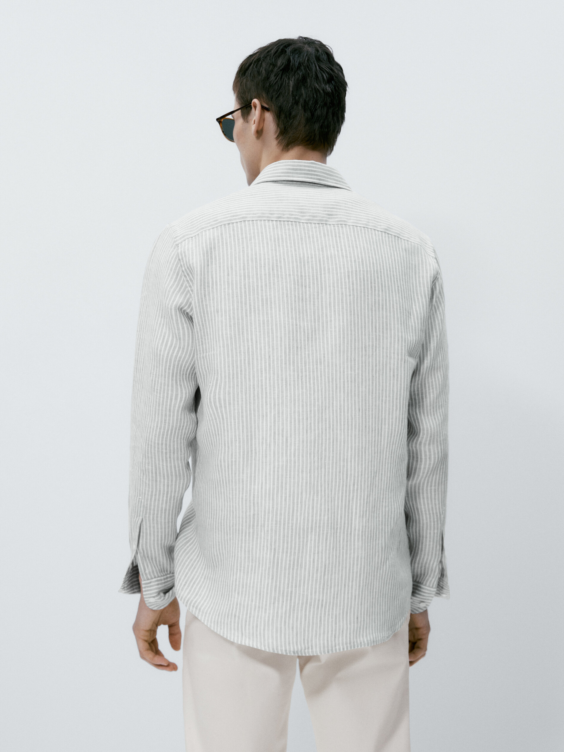 Camisa rayas 100% lino regular fit - VERDE