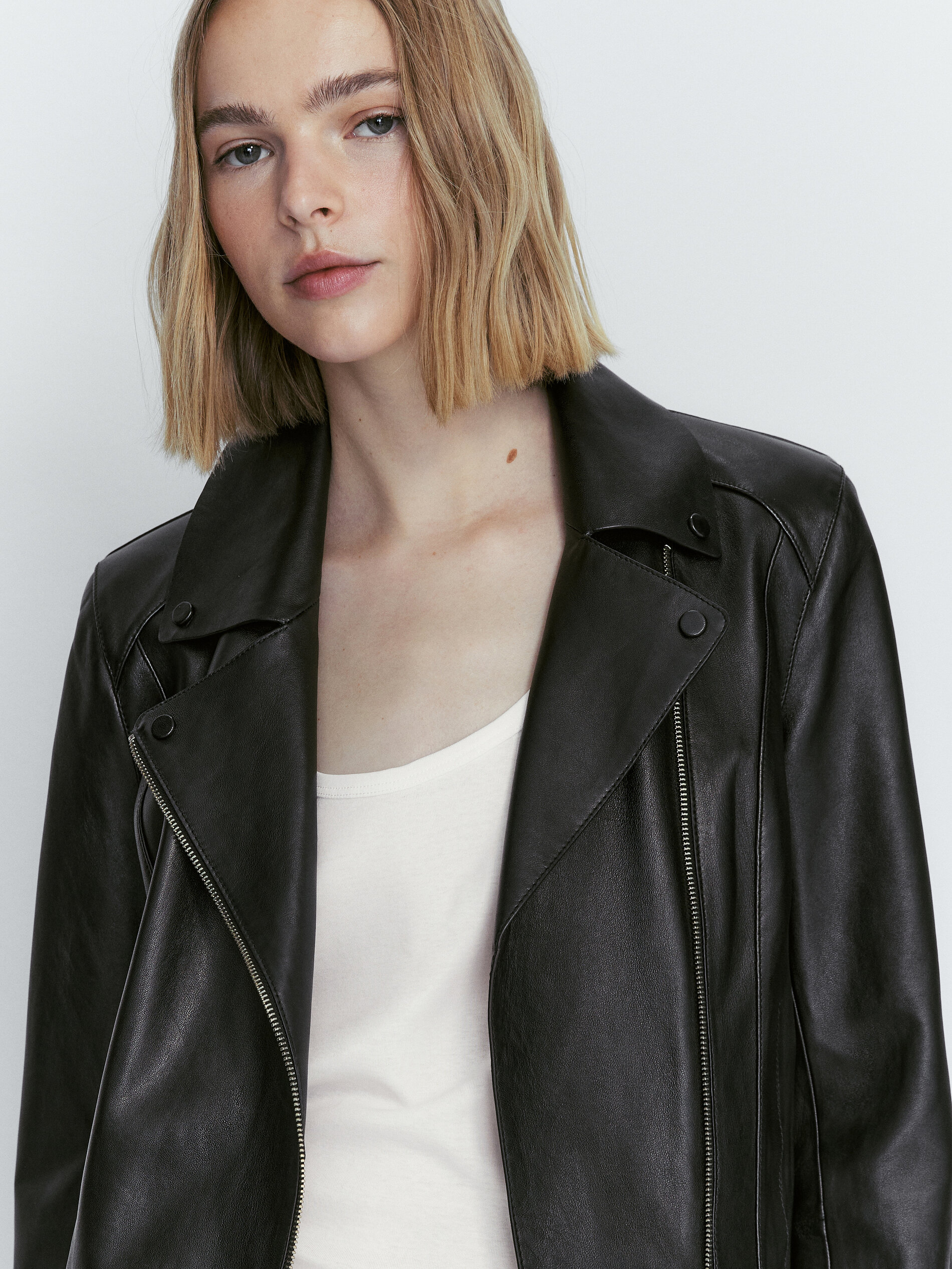 Chaqueta biker piel napa - NEGRO