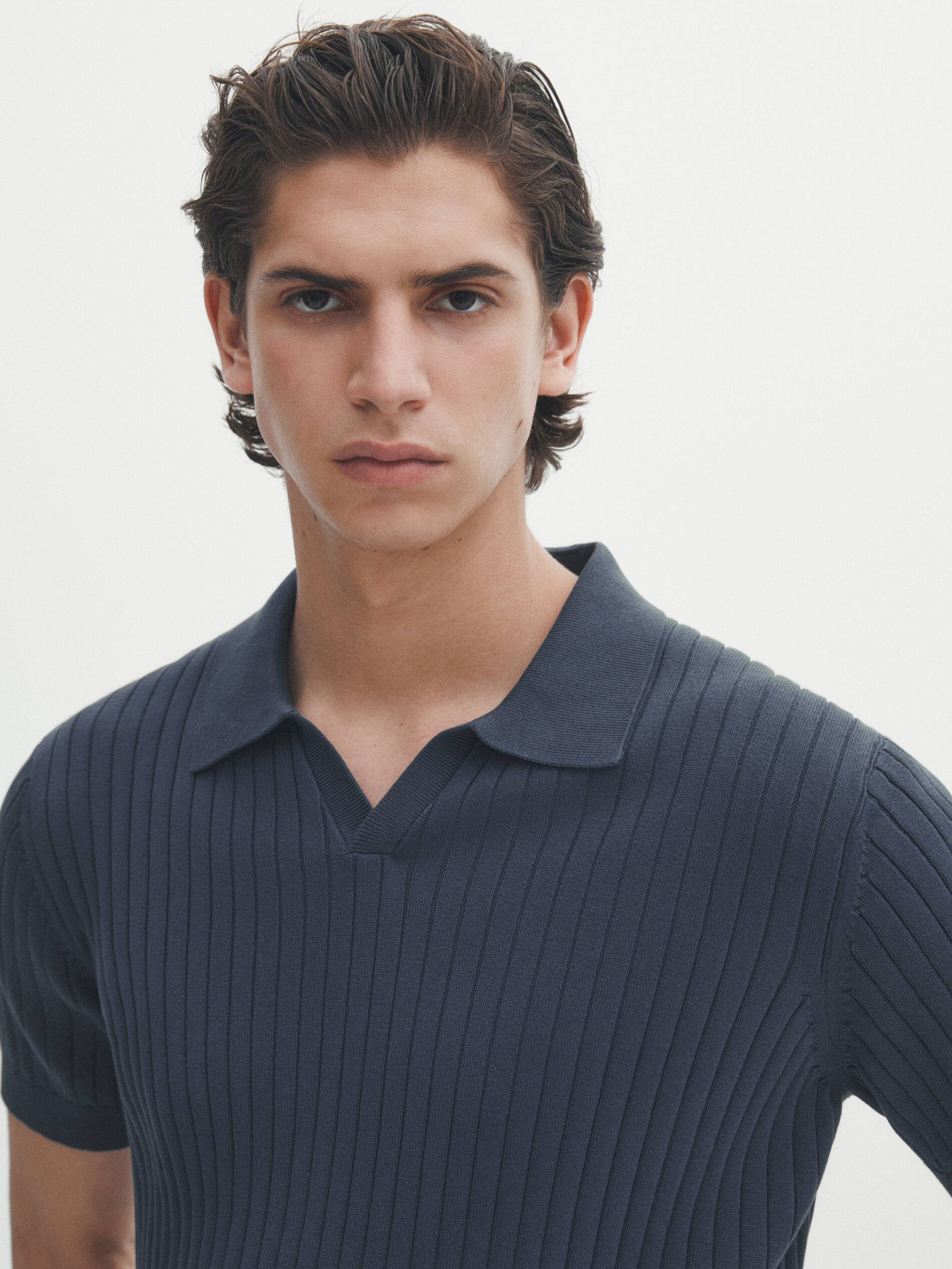 Jersey polo canalé manga corta - Azul Oscuro