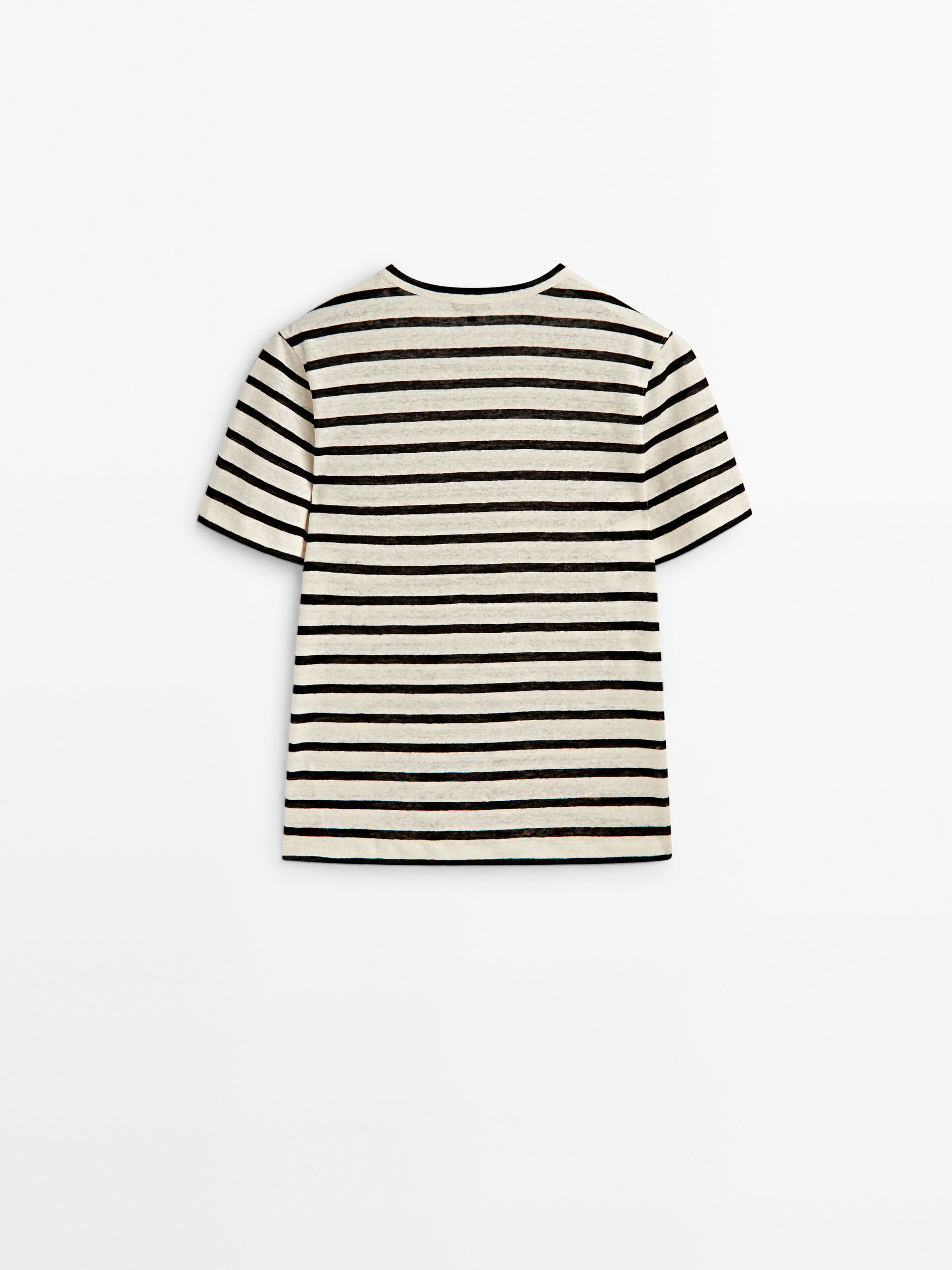 Camiseta rayas lino manga corta - CRUDO
