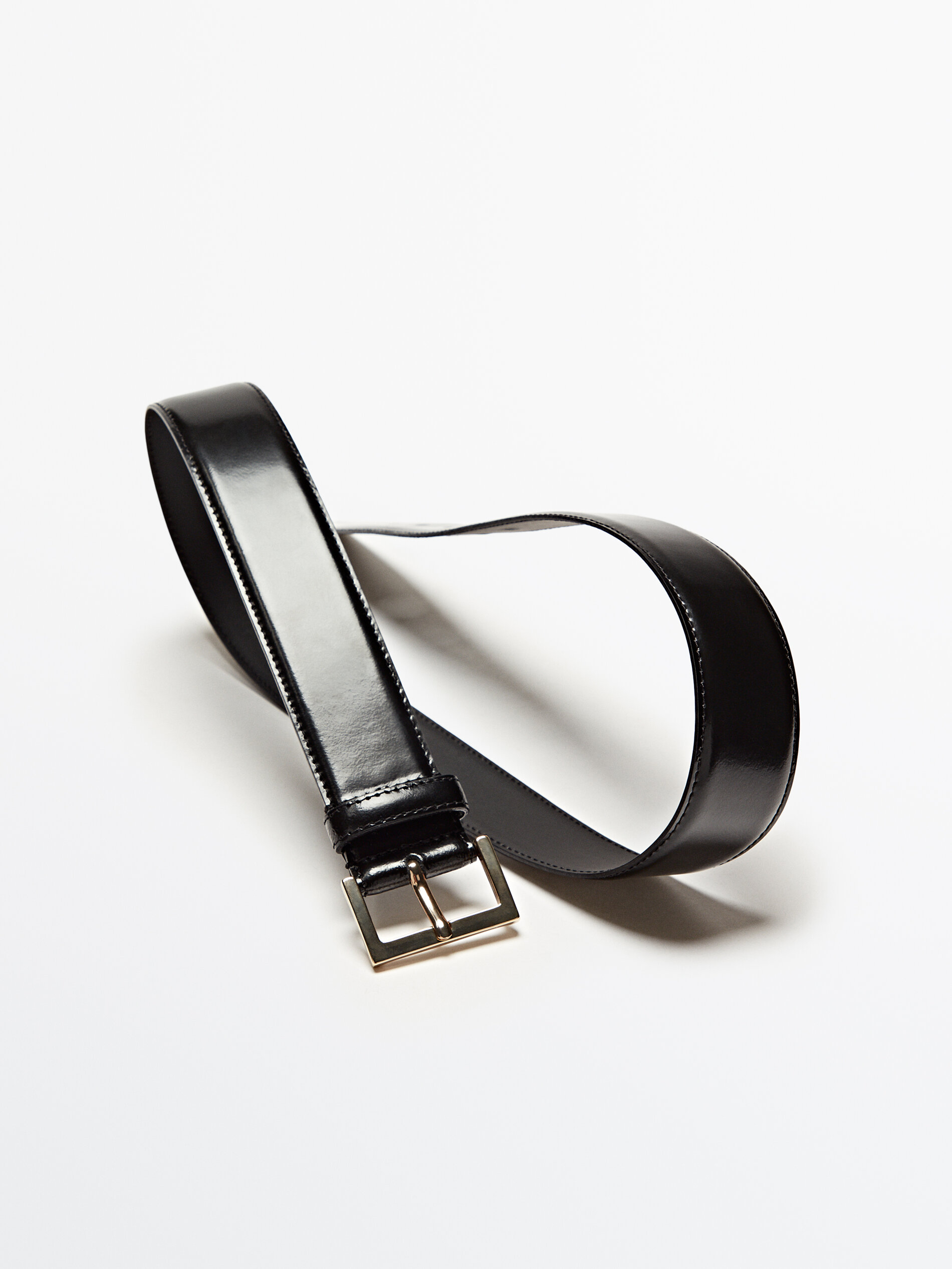 Cinturón piel ancho hebilla cuadrada - NEGRO