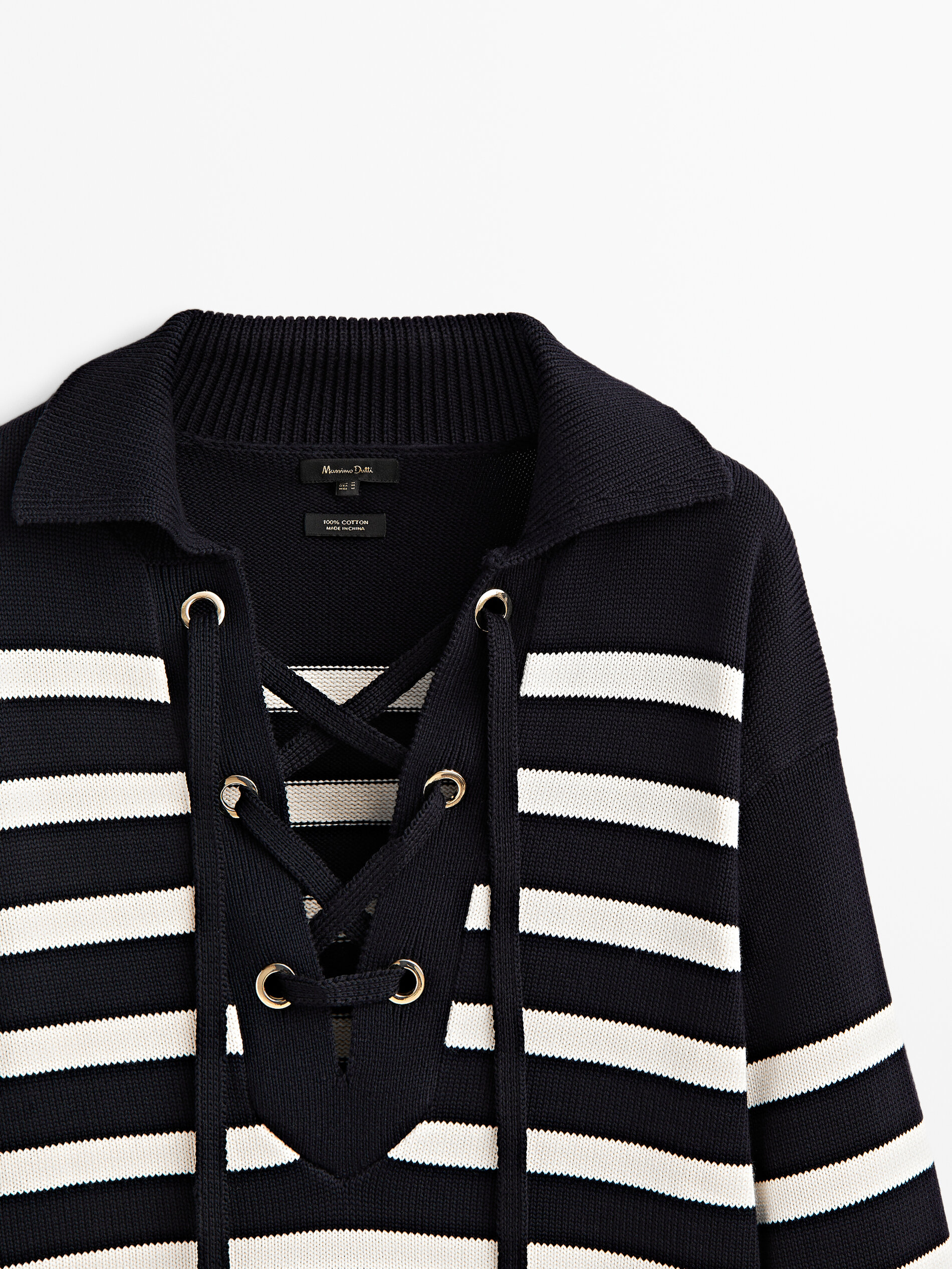 Jersey punto rayas cuello entrelazado - AZUL MARINO