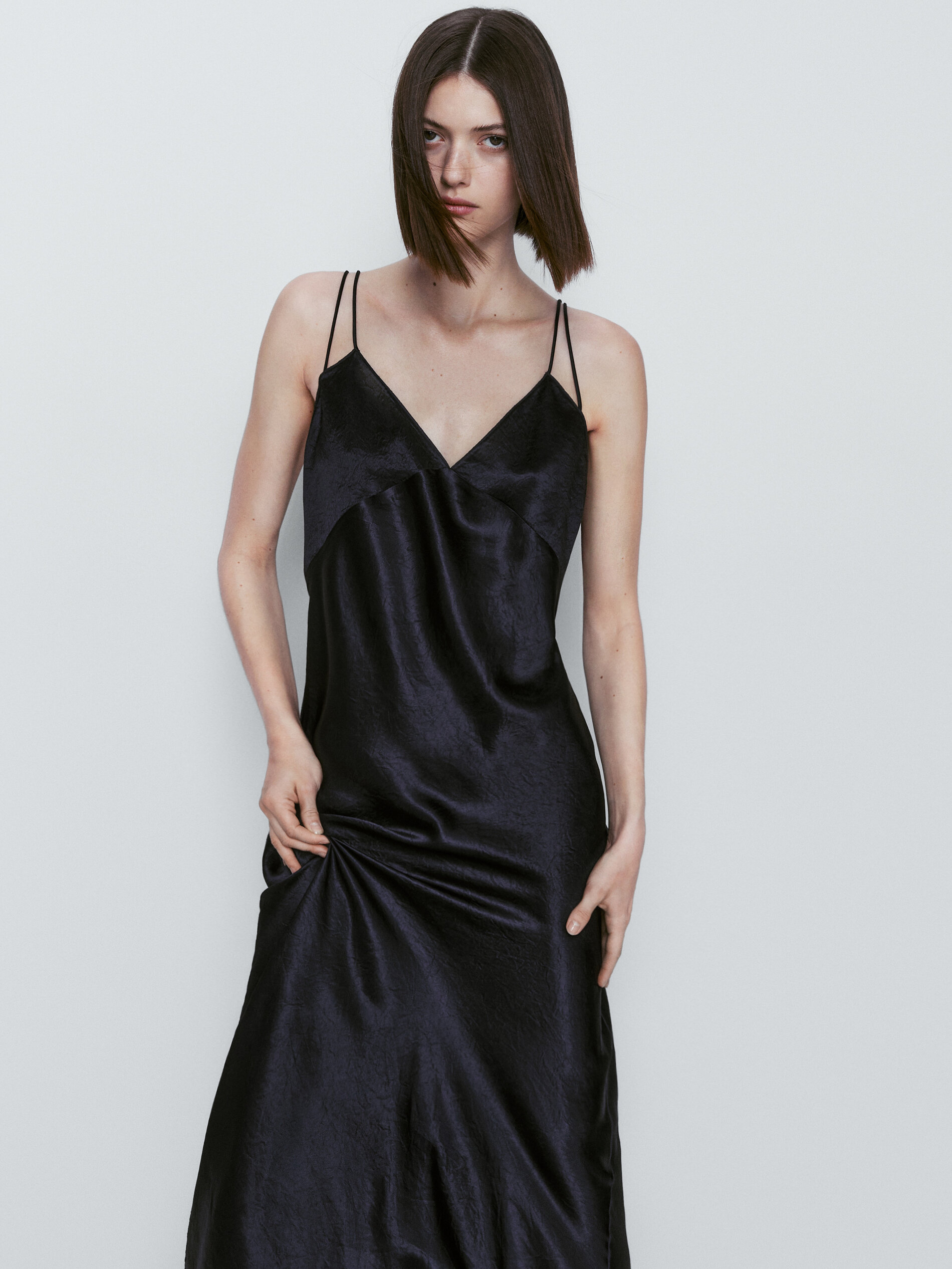 Vestido lencero satinado - Azul Oscuro