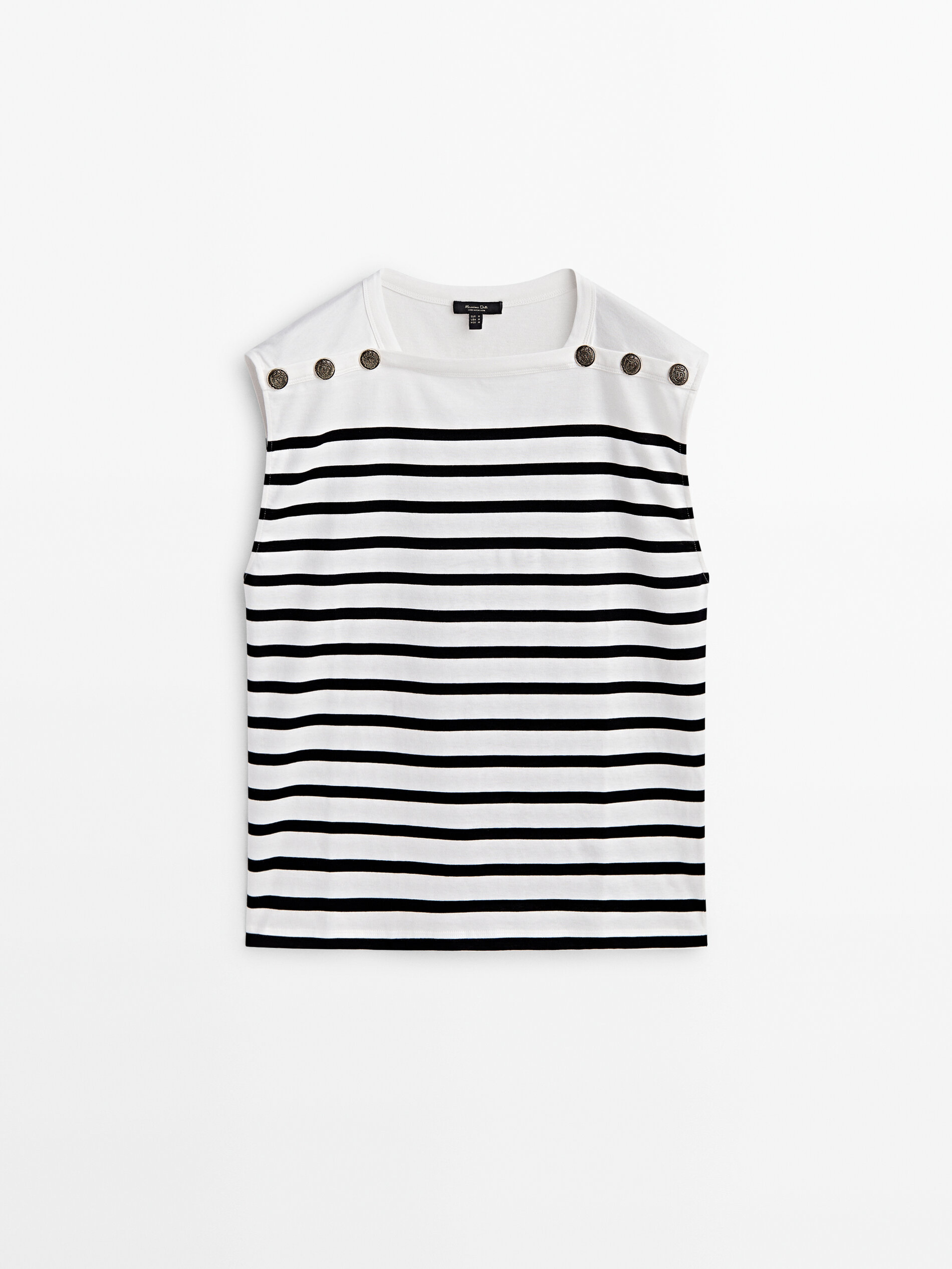 Camiseta rayas algodón botones sin mangas - CRUDO