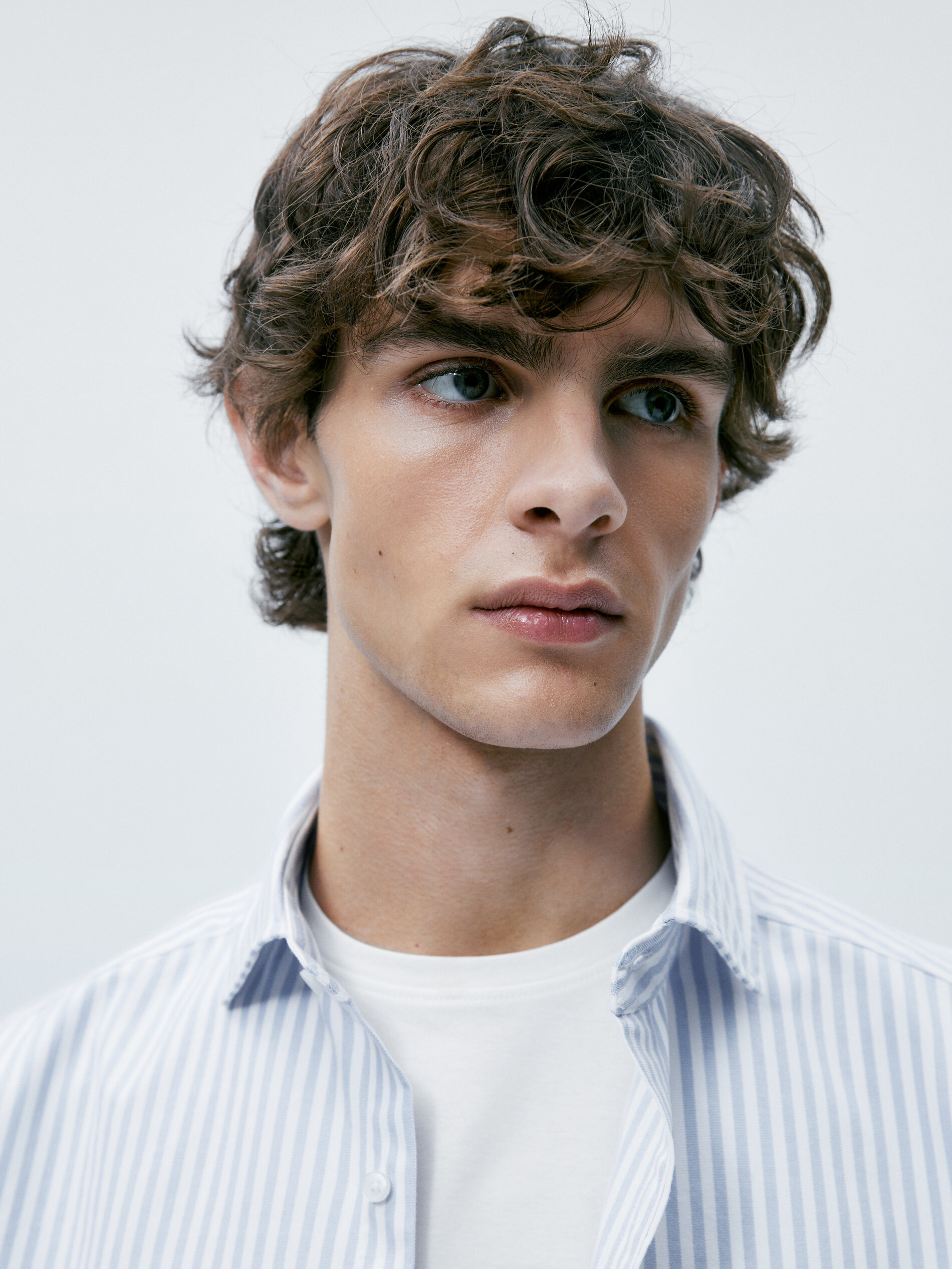 Camisa oxford rayas algodón slim fit - CELESTE