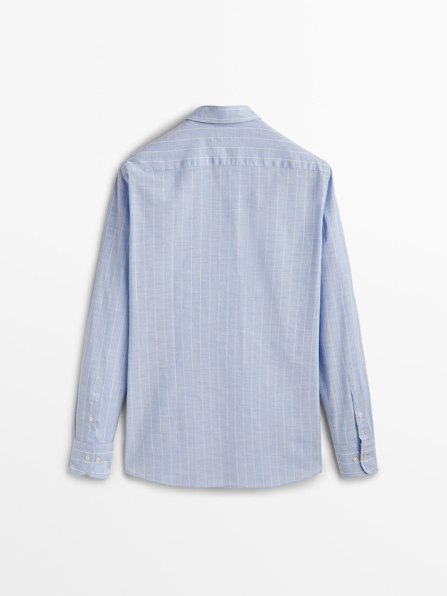 Camisa rayas algodón flamé regular fit - CELESTE