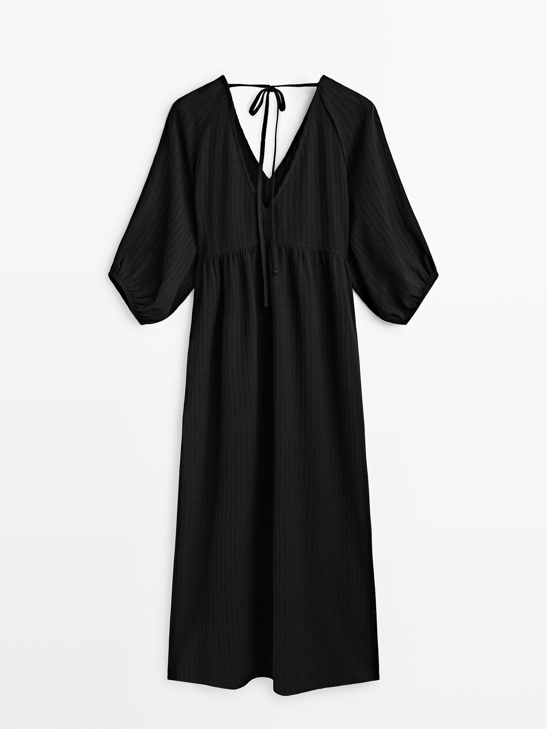 Vestido midi estructura manga abullonada - NEGRO