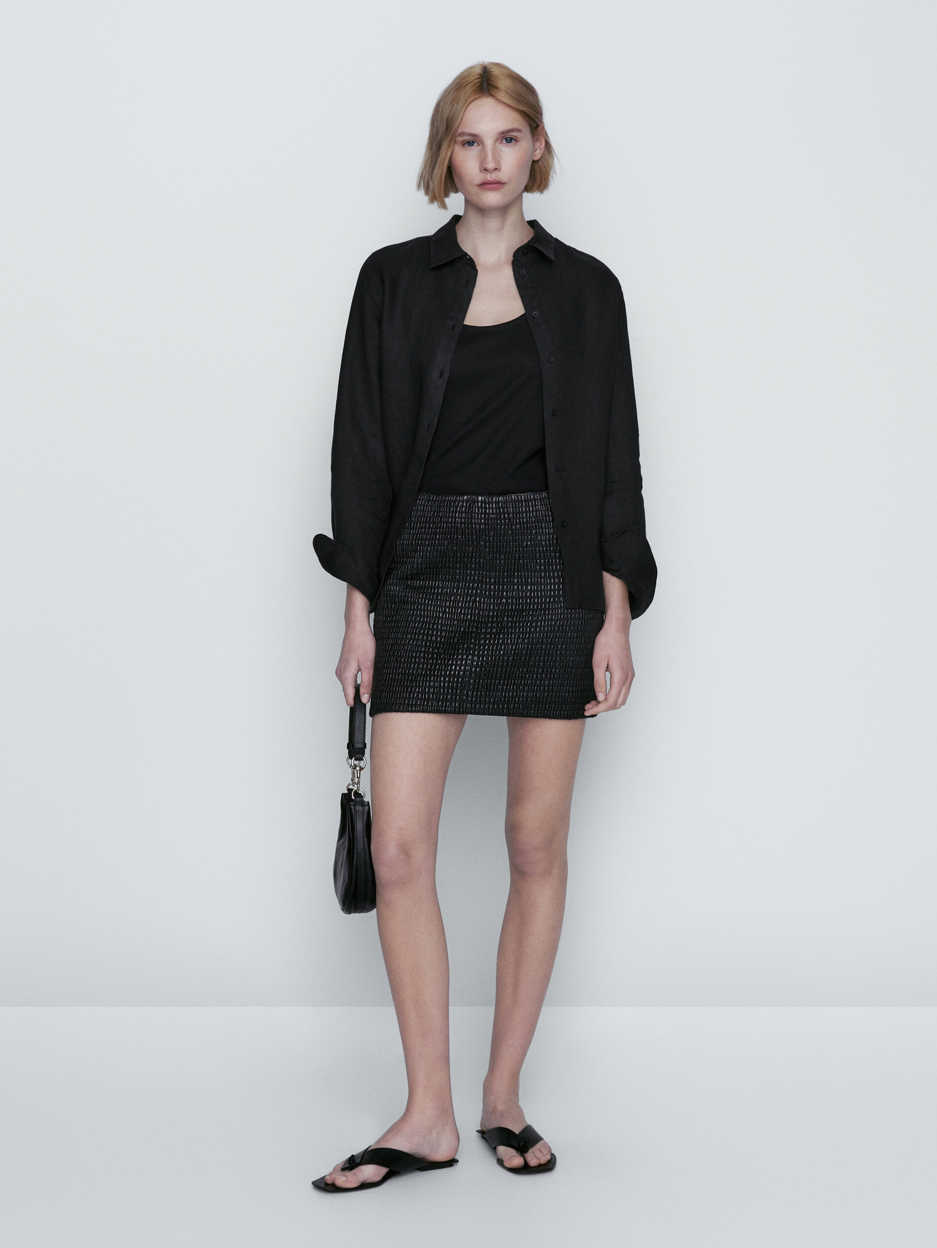 Mini falda piel napa stretch - NEGRO