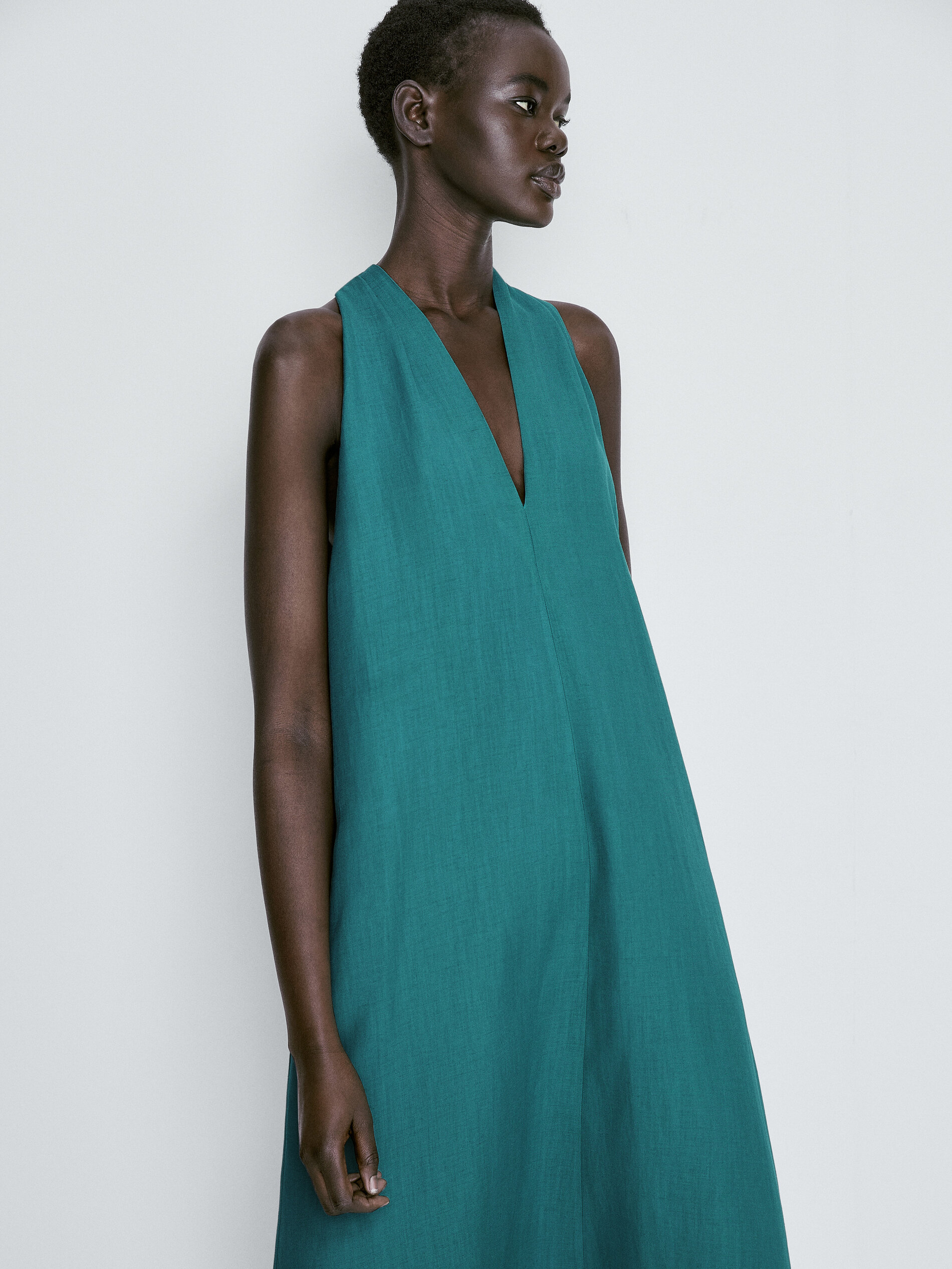 Vestido midi detalle espalda cruzada - VERD-TURQ