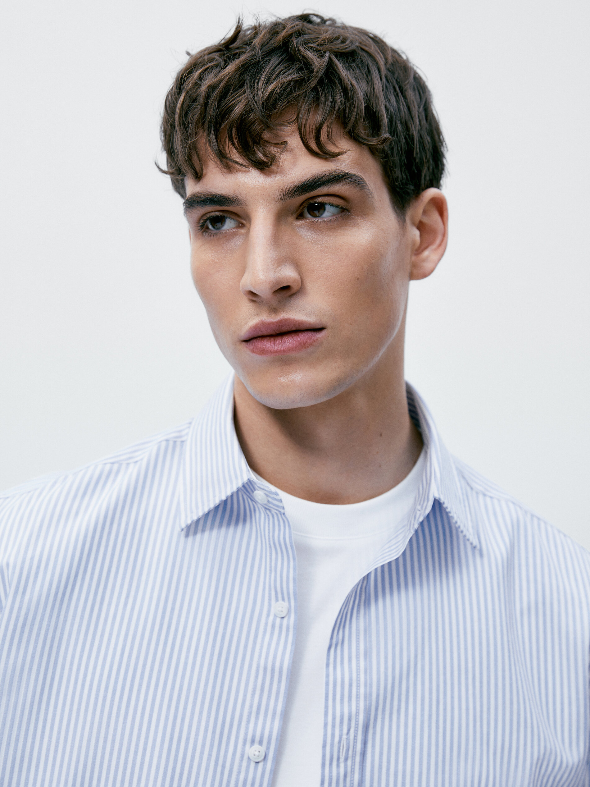 Camisa oxford rayas algodón slim fit - CELESTE