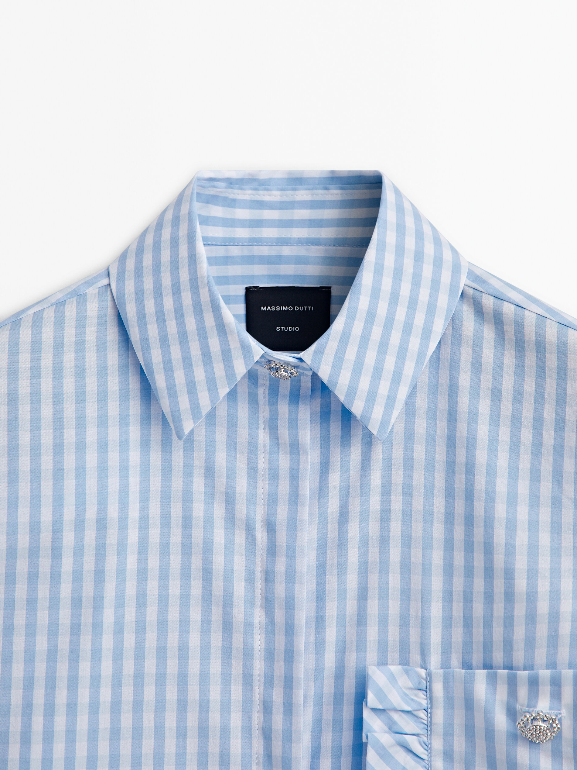 Camisa cuadros vichy bolsillo volante -Studio - AZUL