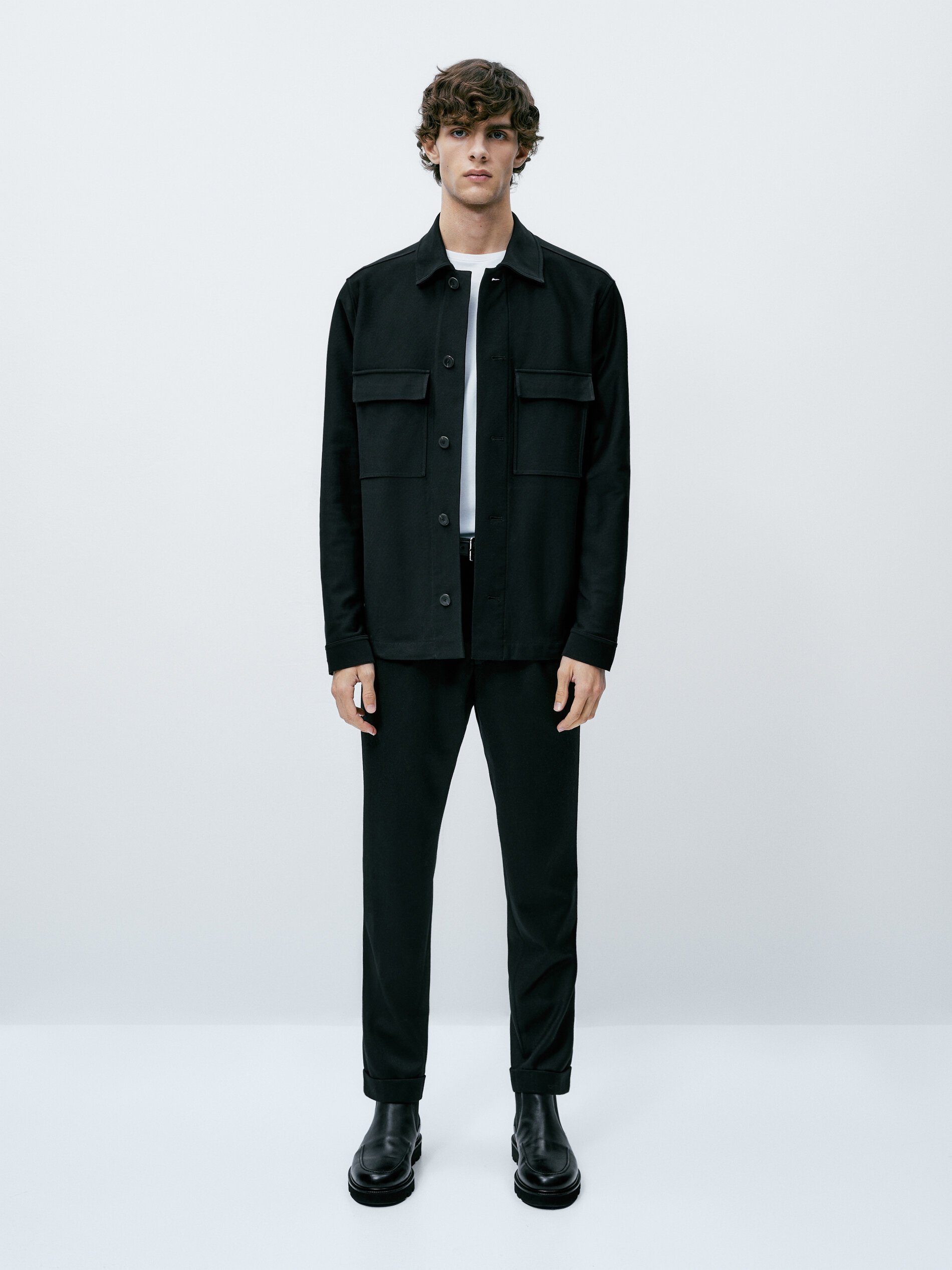 Sobrecamisa sarga algodón bolsillos - NEGRO