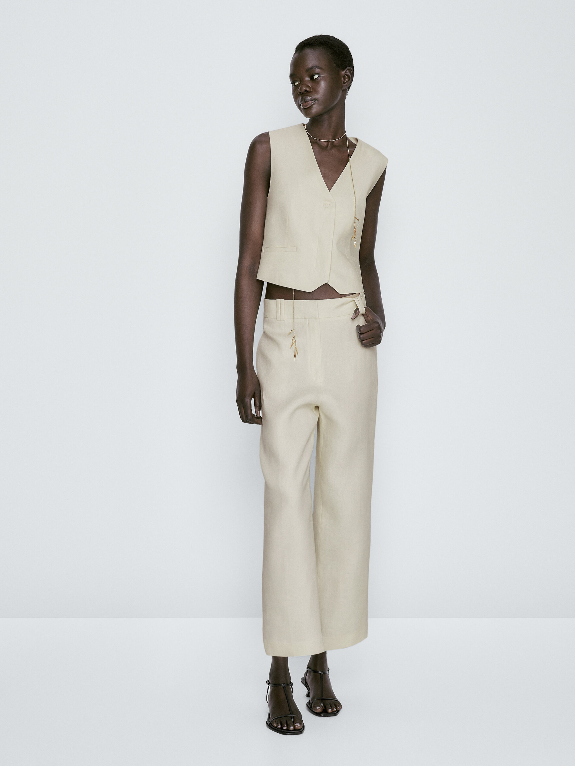 Chaleco traje 100% lino - Vainilla