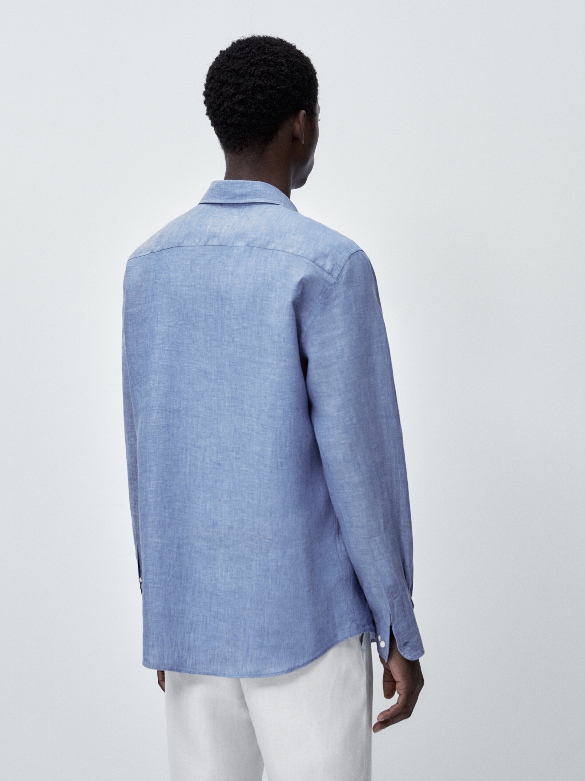 Camisa lino tintado regular fit - AZUL MEDIO