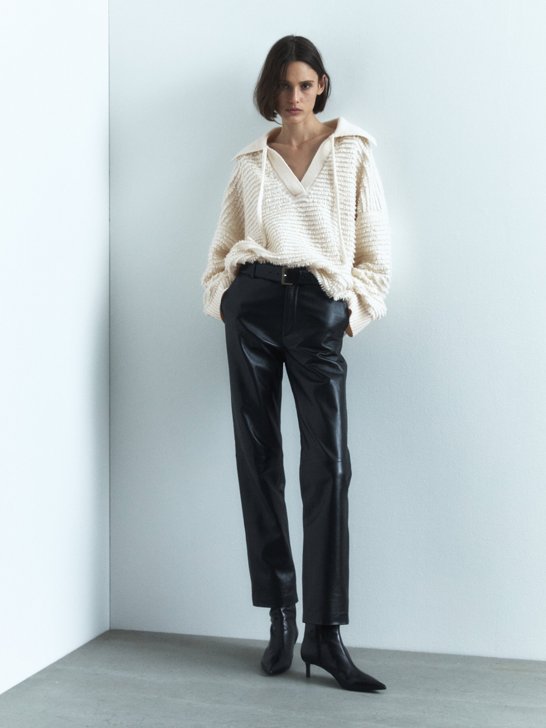 Jersey cuello polo punto boucle - BEIGE