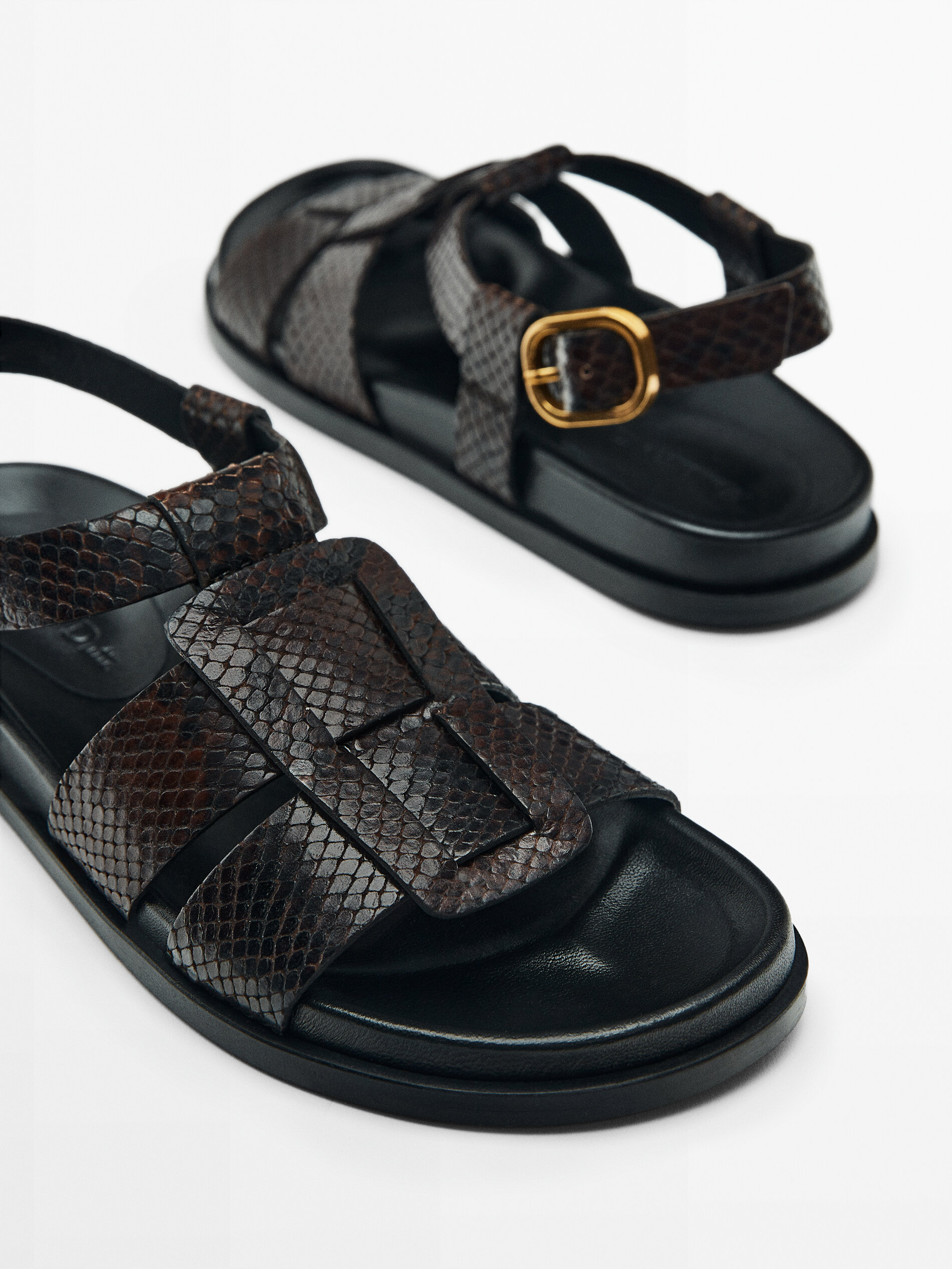 Sandalia plana tiras anchas - MARRÓN