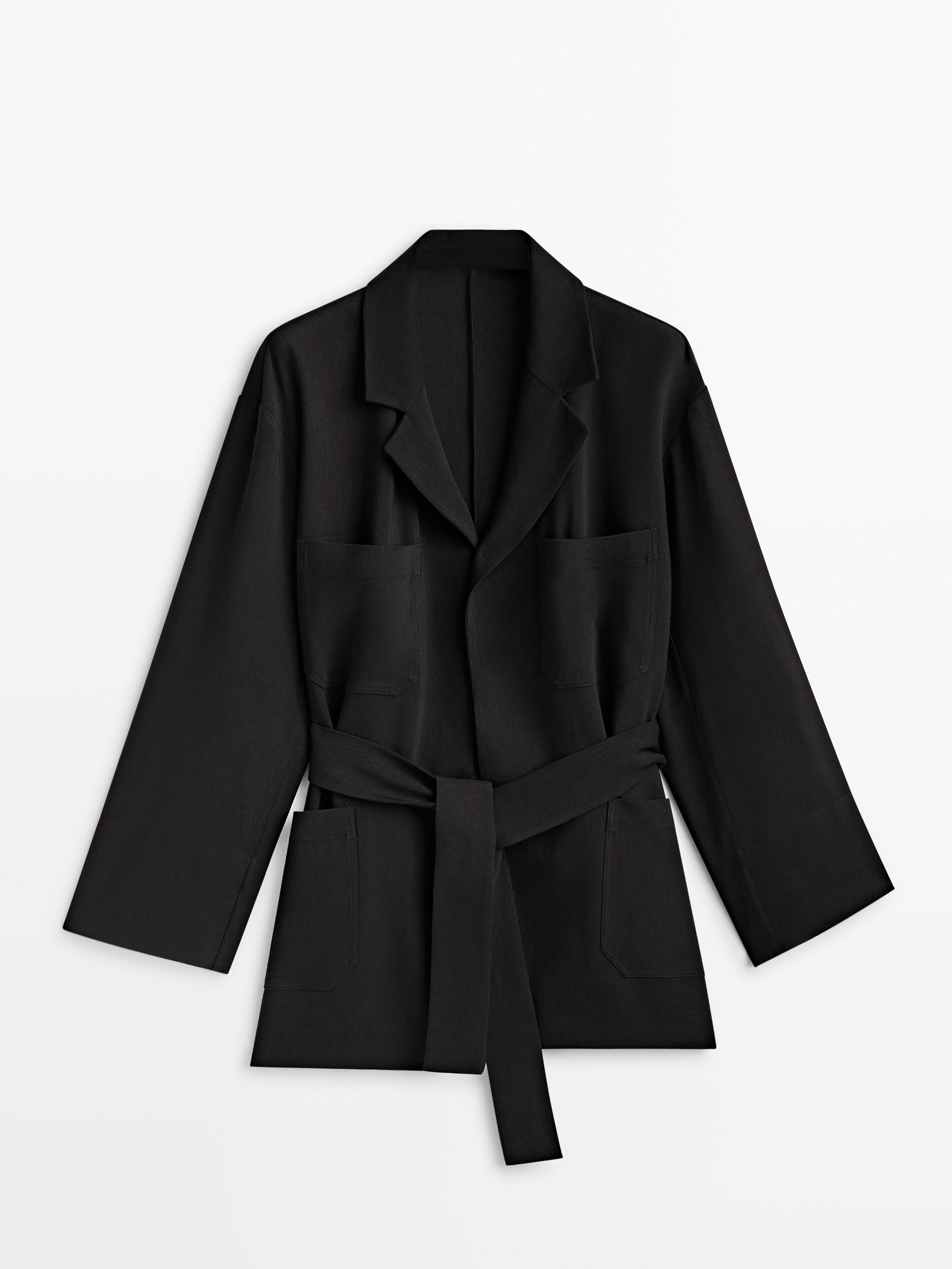 Americana fluida con lino lazada - NEGRO