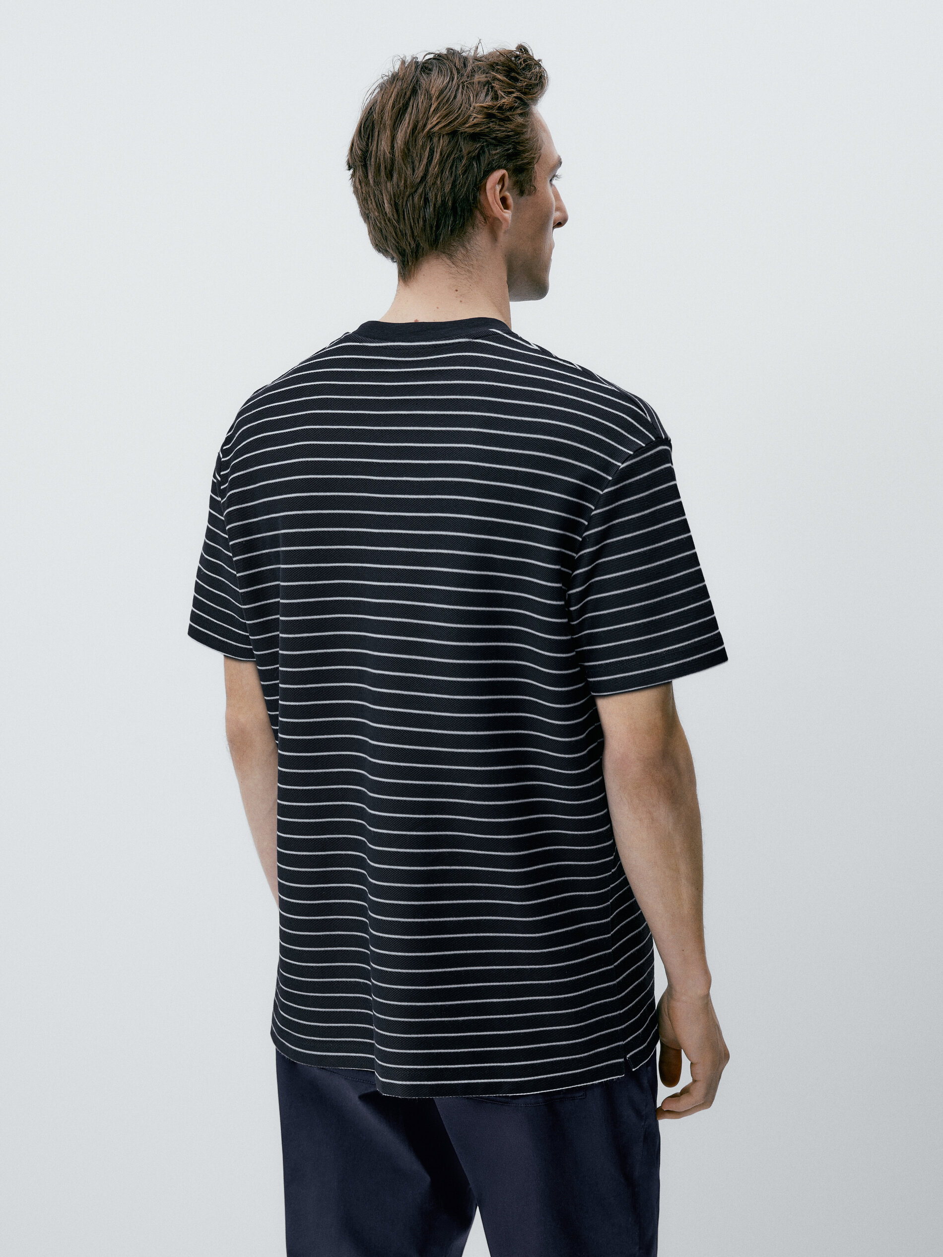 Camiseta rayas manga corta algodón - AZUL MARINO