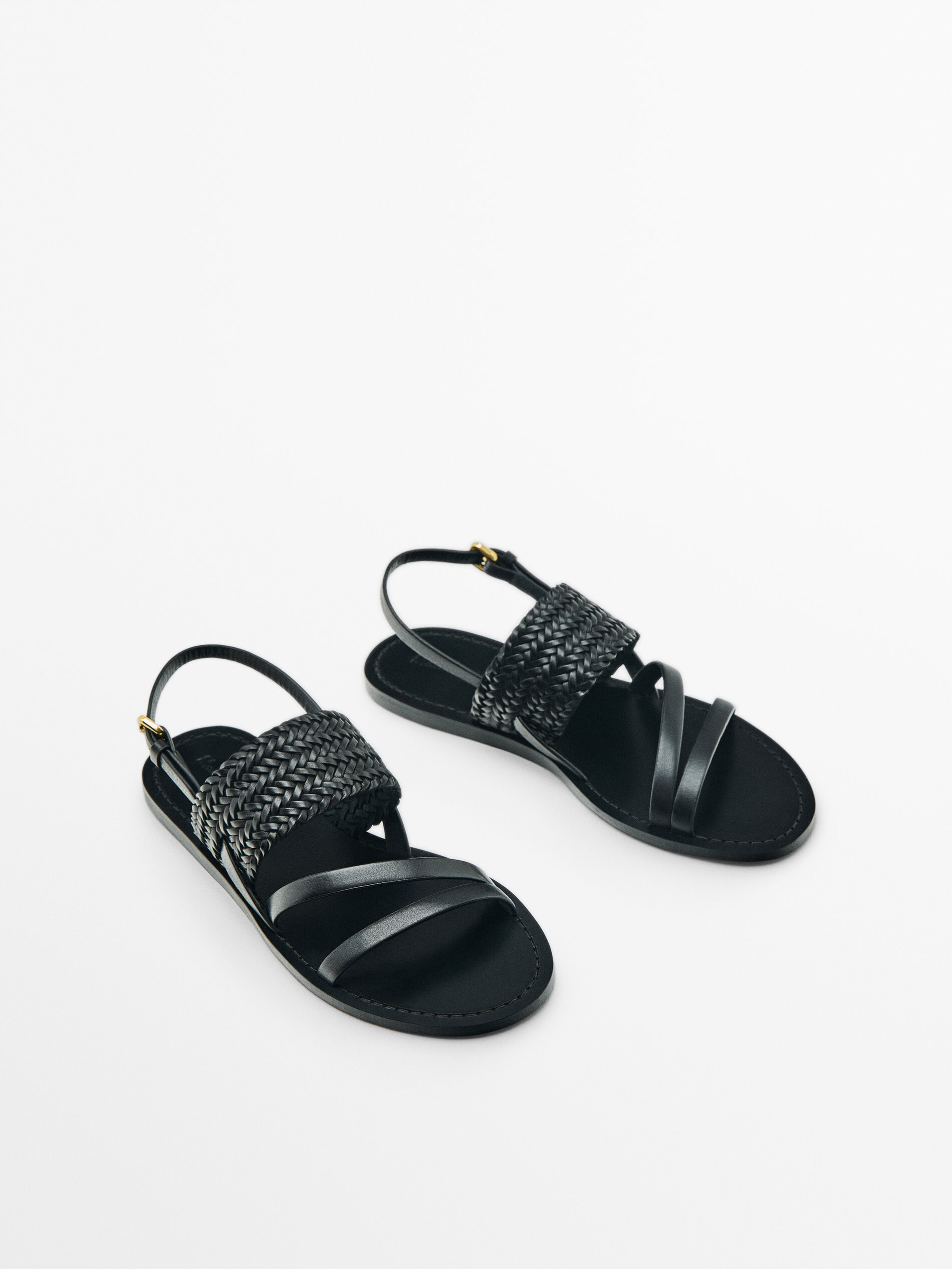 Sandalia plana trenzada hebilla - NEGRO