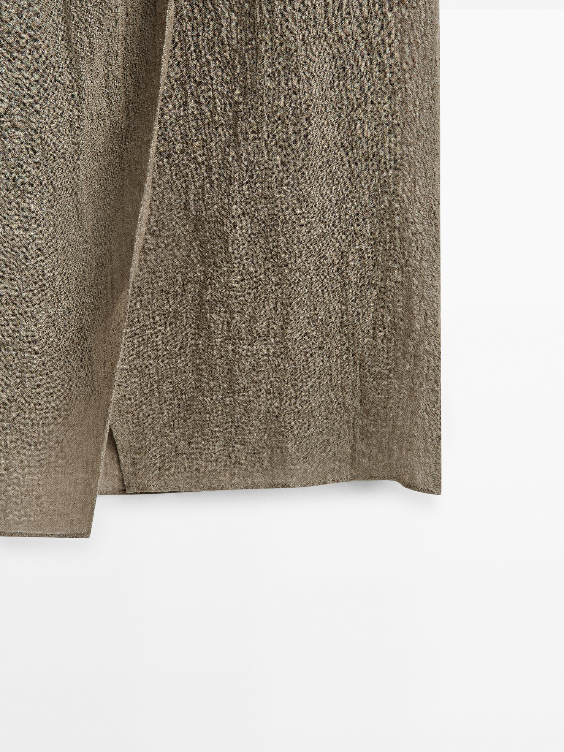 Falda midi lino acabado gofrado - Piedra