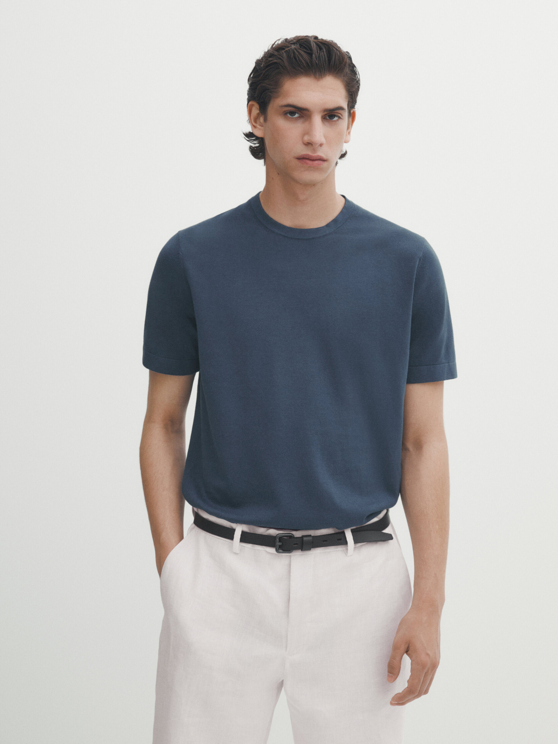 Jersey punto algodón manga corta - Azul Oscuro