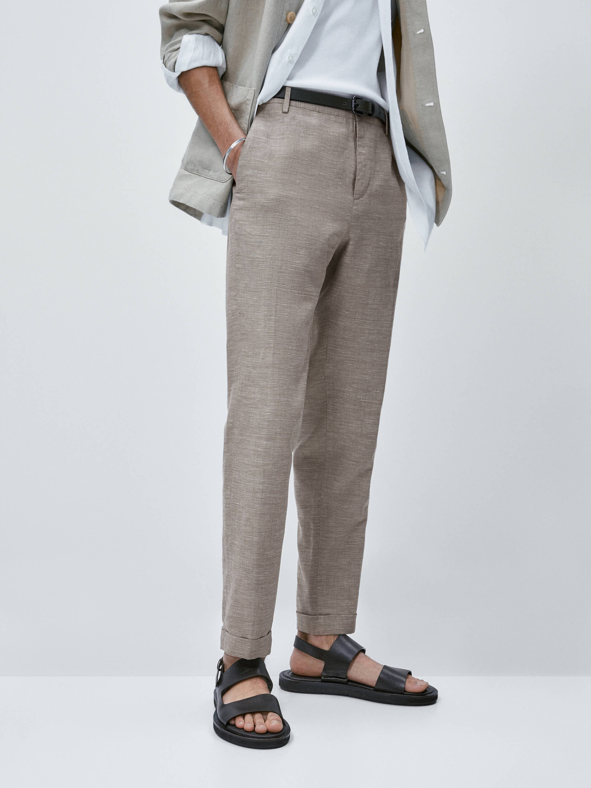 Pantalón chino fil a fil tapered fit - BEIGE