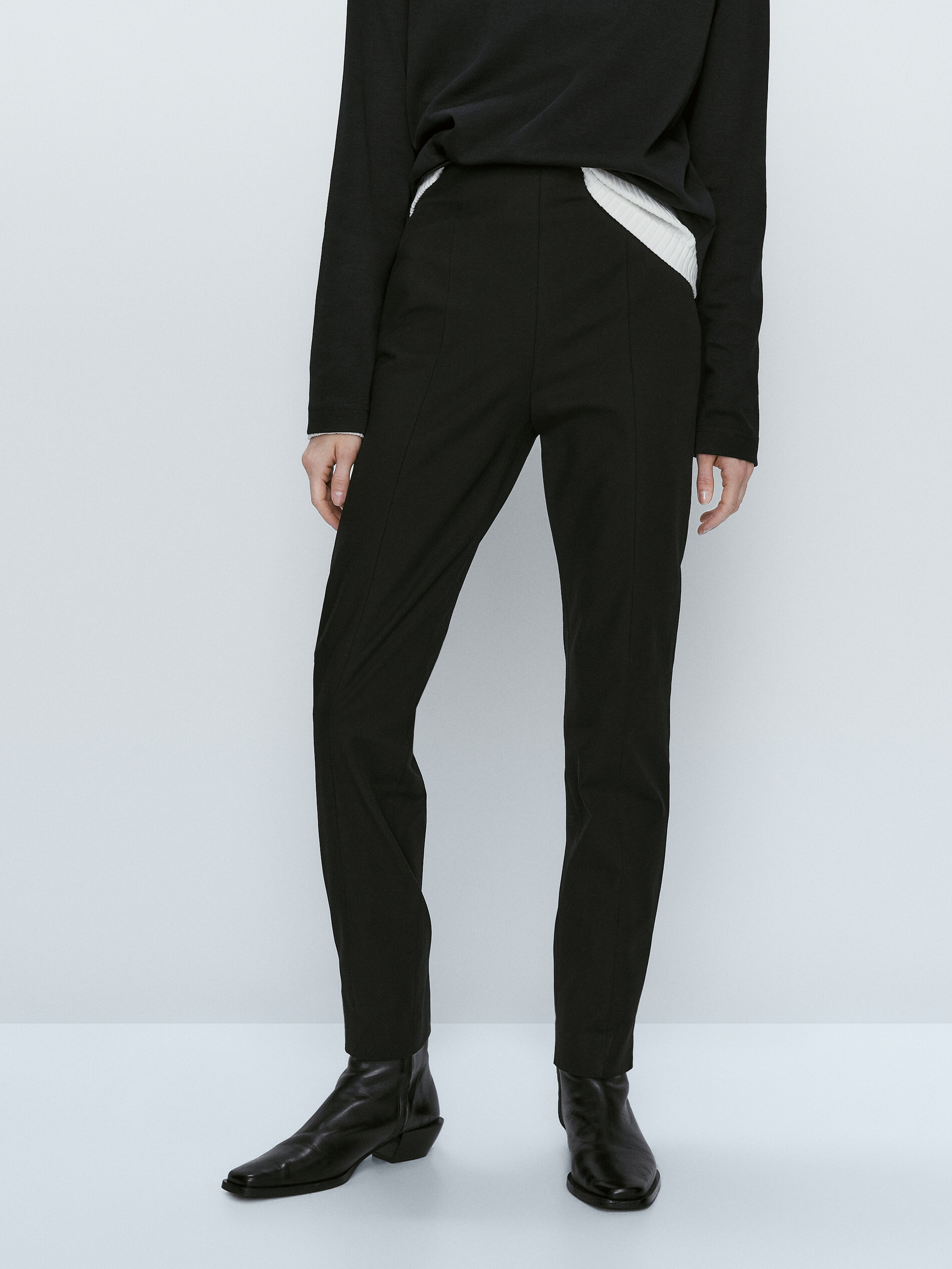 Pantalón negro mezcla algodón slim - NEGRO