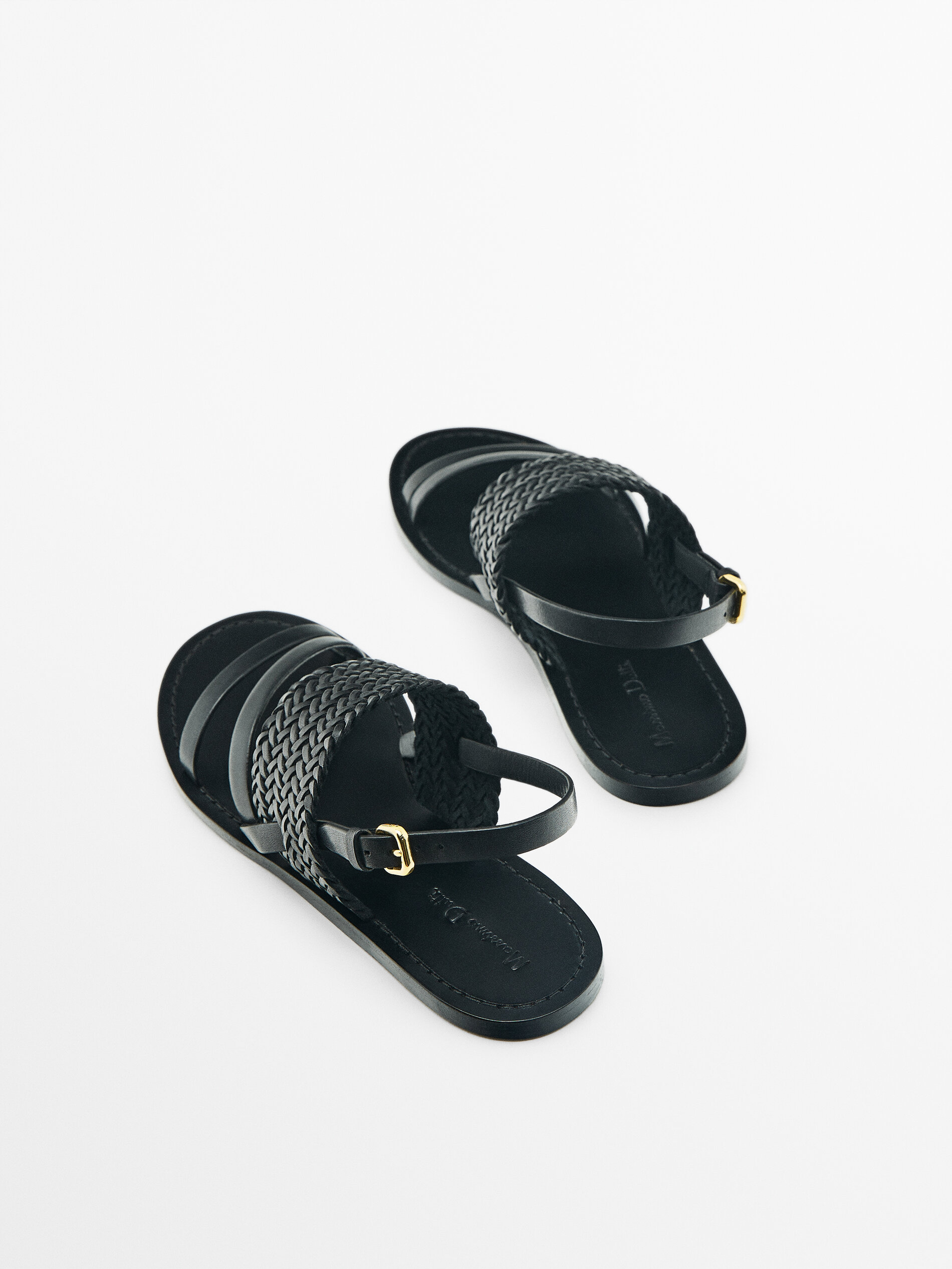 Sandalia plana trenzada hebilla - NEGRO