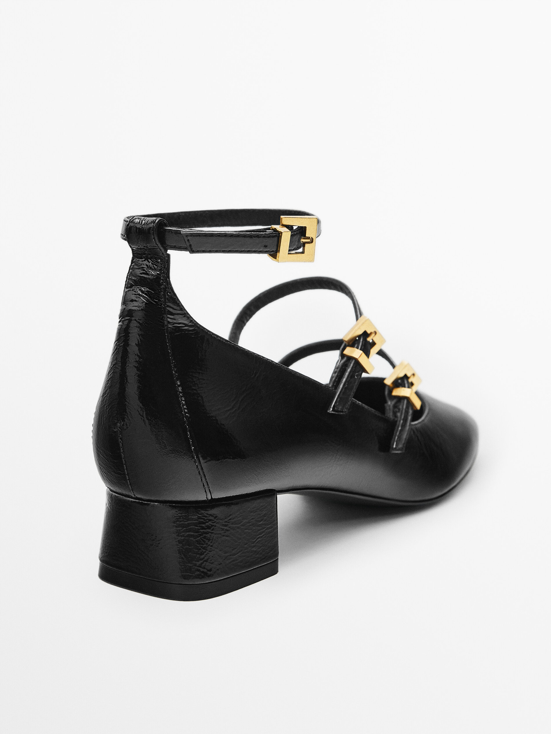 Bailarina tacón piel craquelado - NEGRO