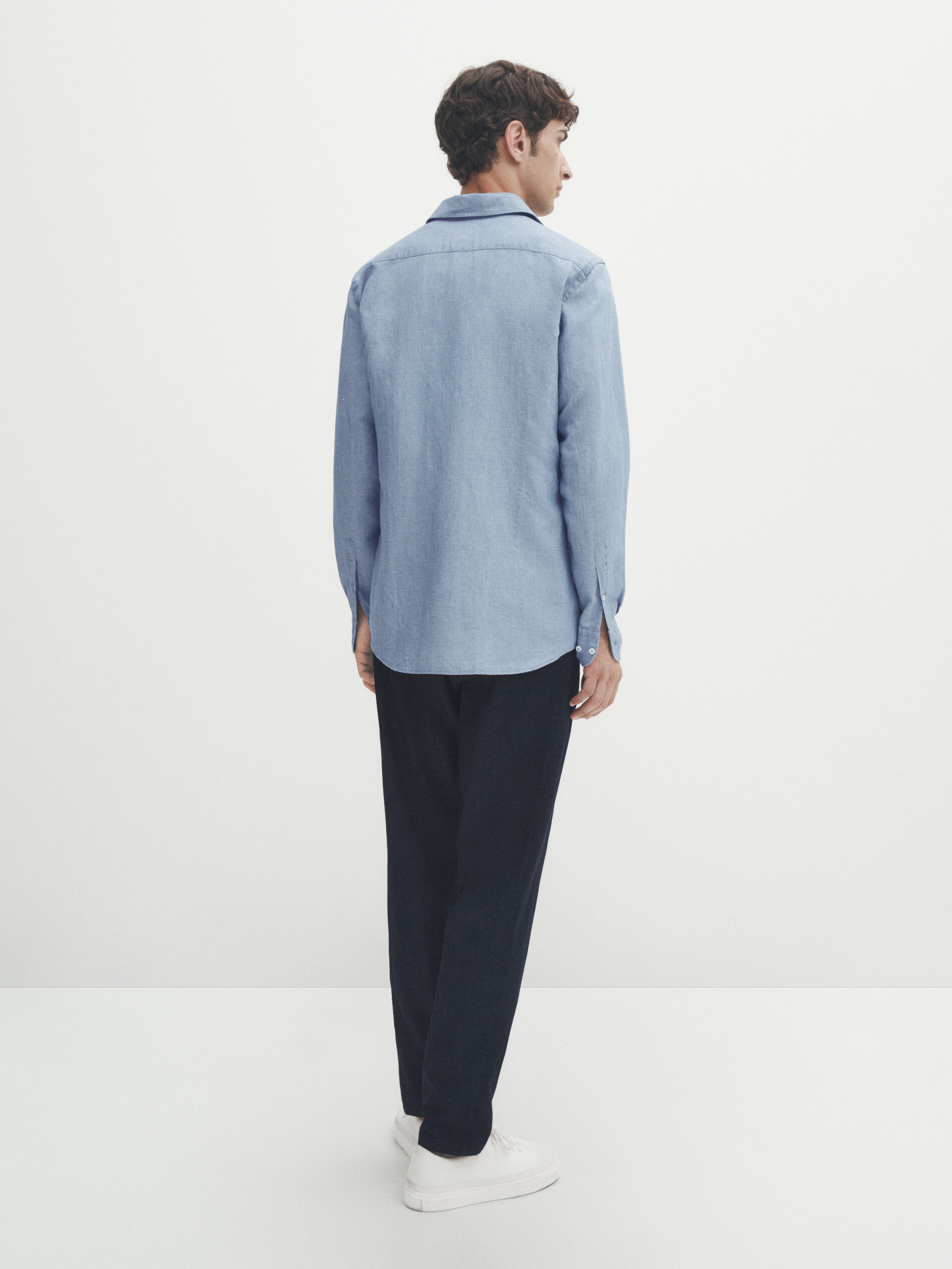 Camisa chambray slim fit - Azul Claro